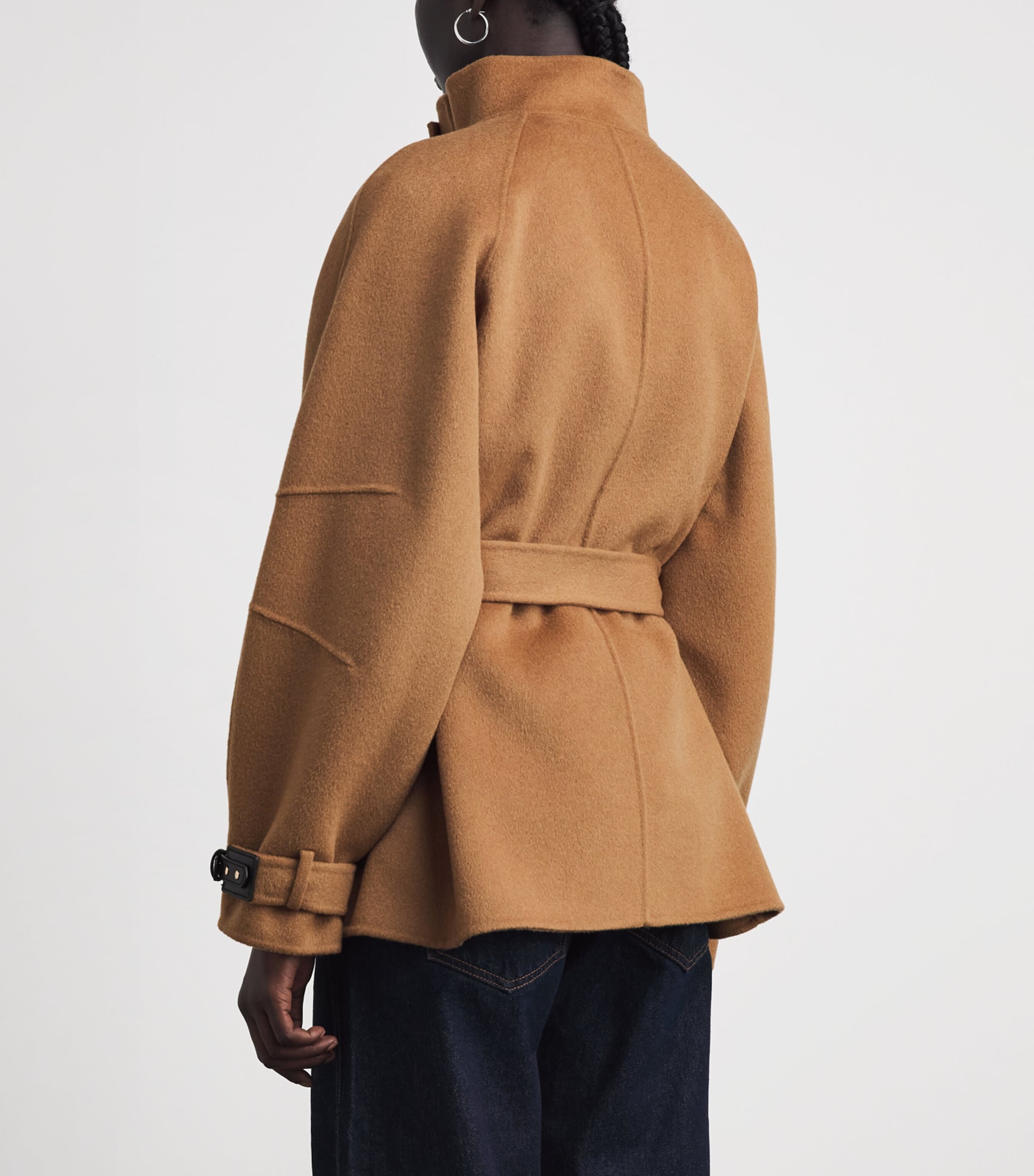Maje Womens Wool-Blend Belted Mid-Length Coat Camel Image 5