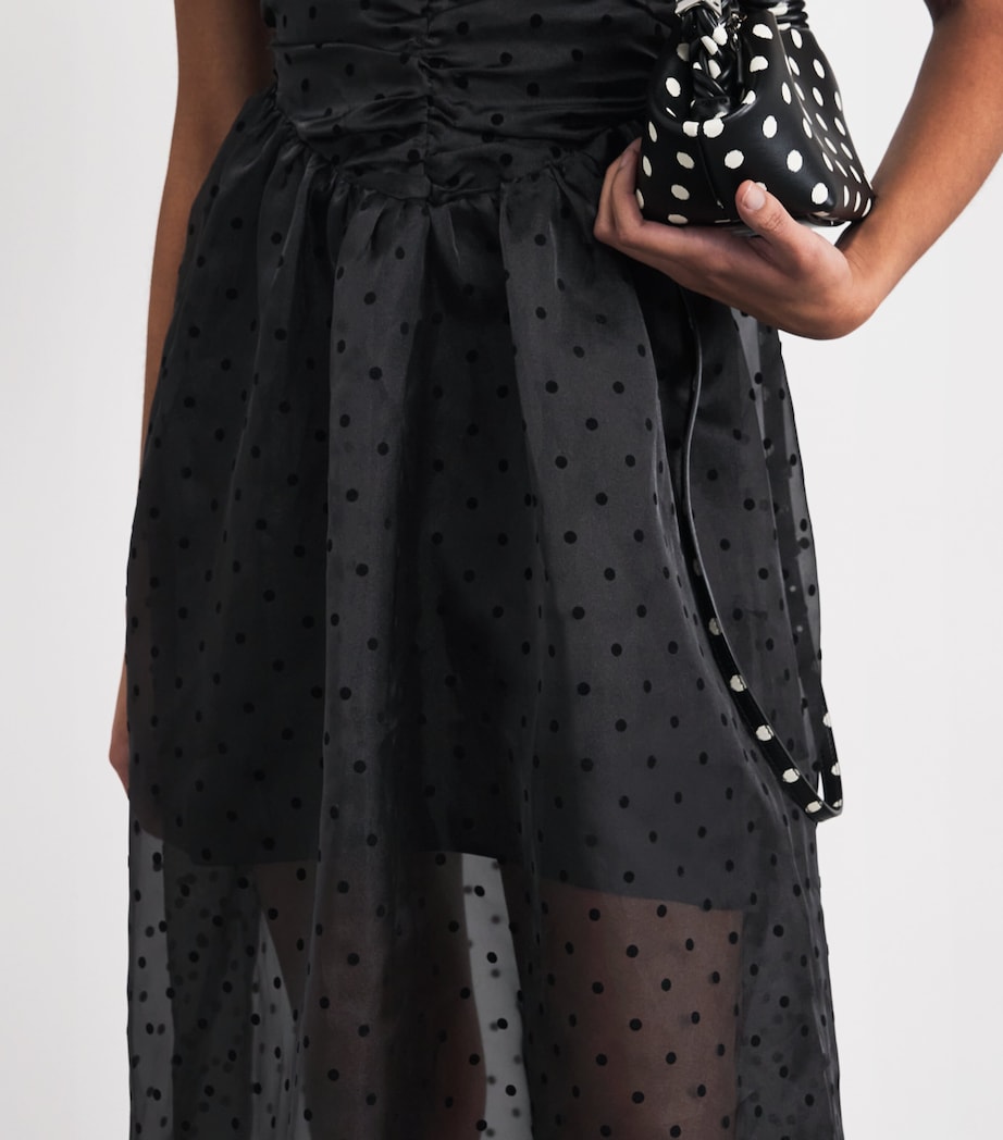 GANNI Womens Organza Polka Dot Midi Dress Black Image 5