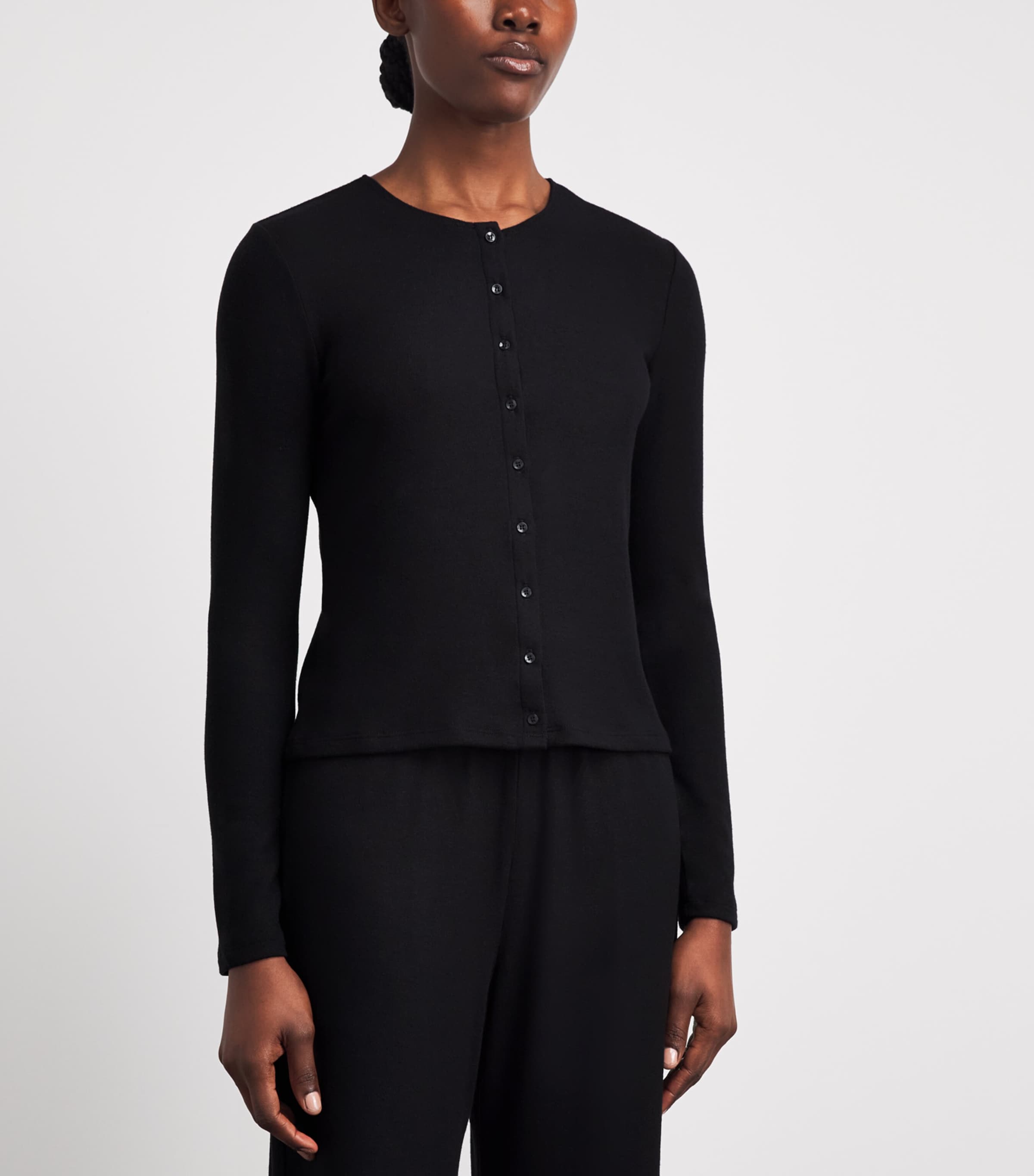 LESET Womens Jersey Lauren Classic Cardigan Black Image 4