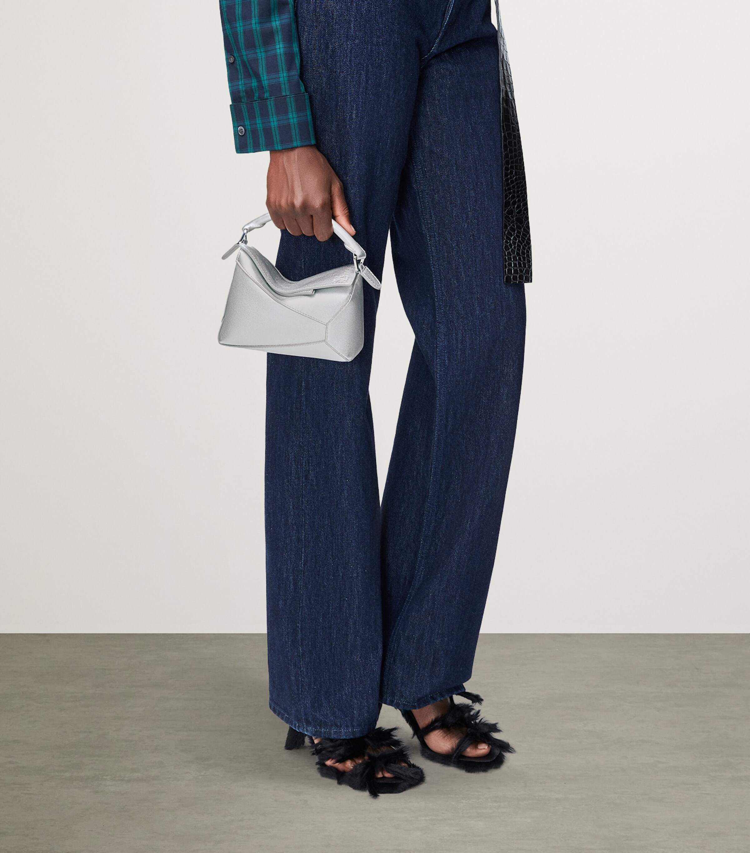 Mini Leather Puzzle Edge Top-Handle Bag SILVER Image 9