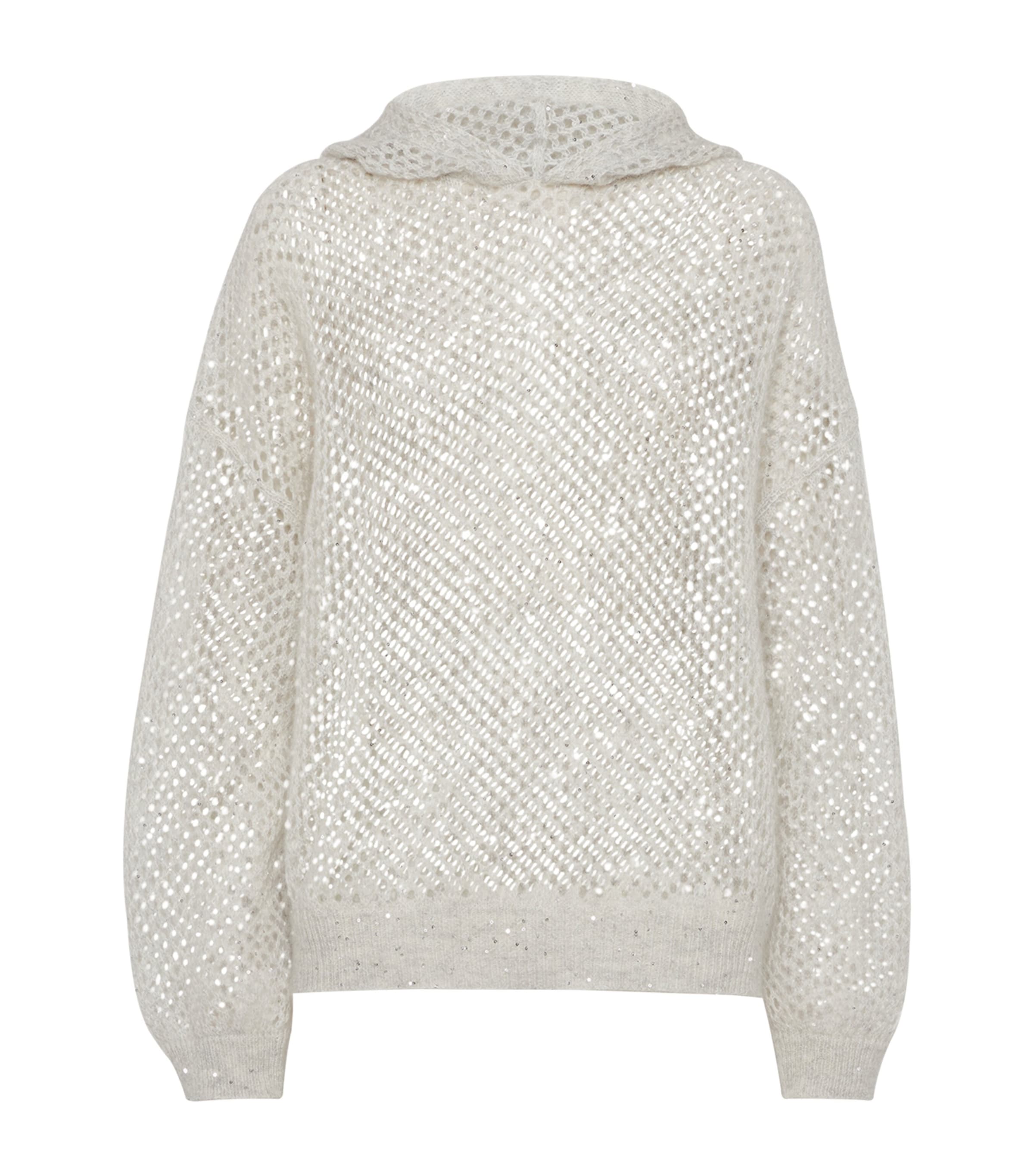 Brunello Cucinelli Dazzling Mesh Sweatshirt In Gray