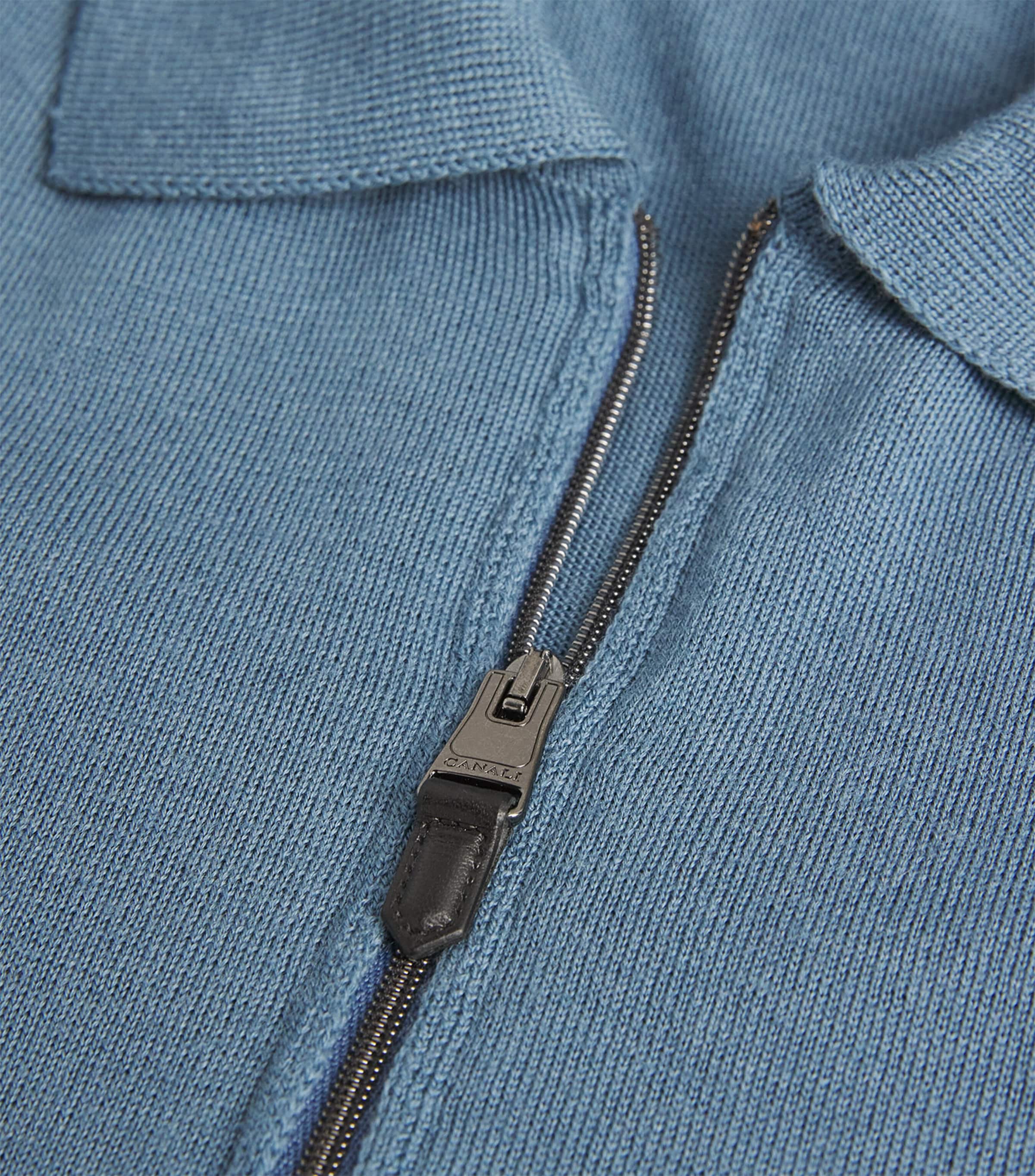 Canali Mens Wool-Blend Zip-Up Polo Shirt Image 5