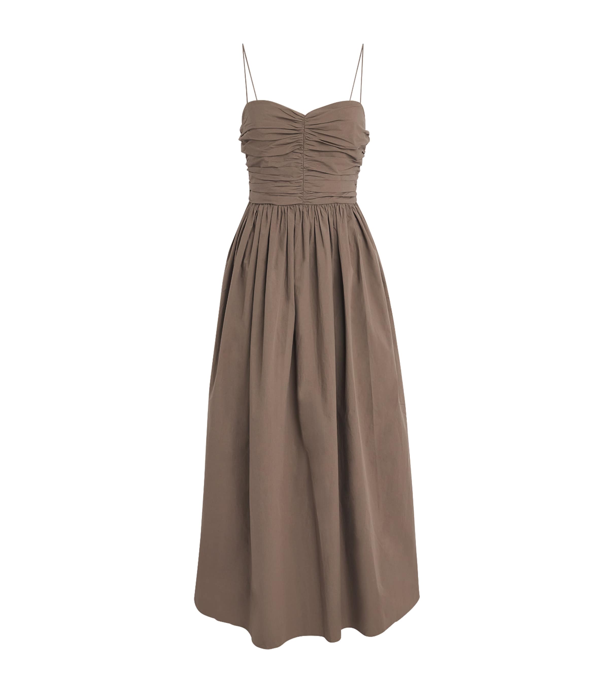 Matteau Organic Cotton Gathered Midi Dress - Brown