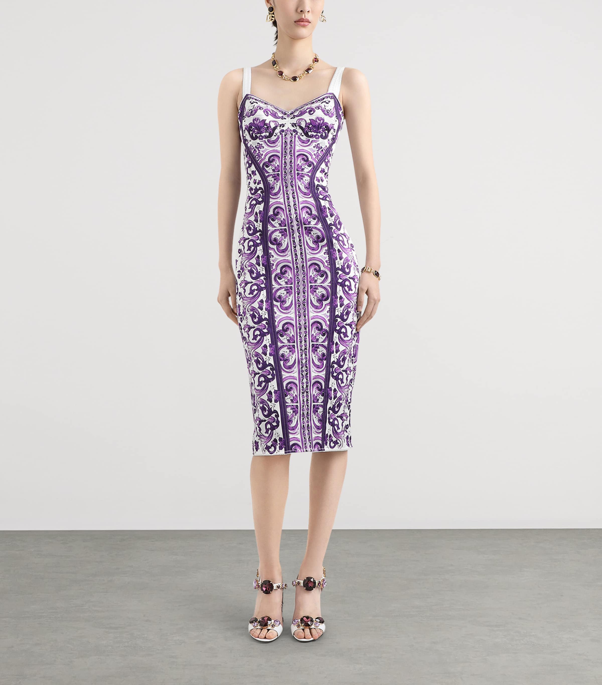 Majolica Print Midi Dress MIX MAIOLICA VIOLA Image 2