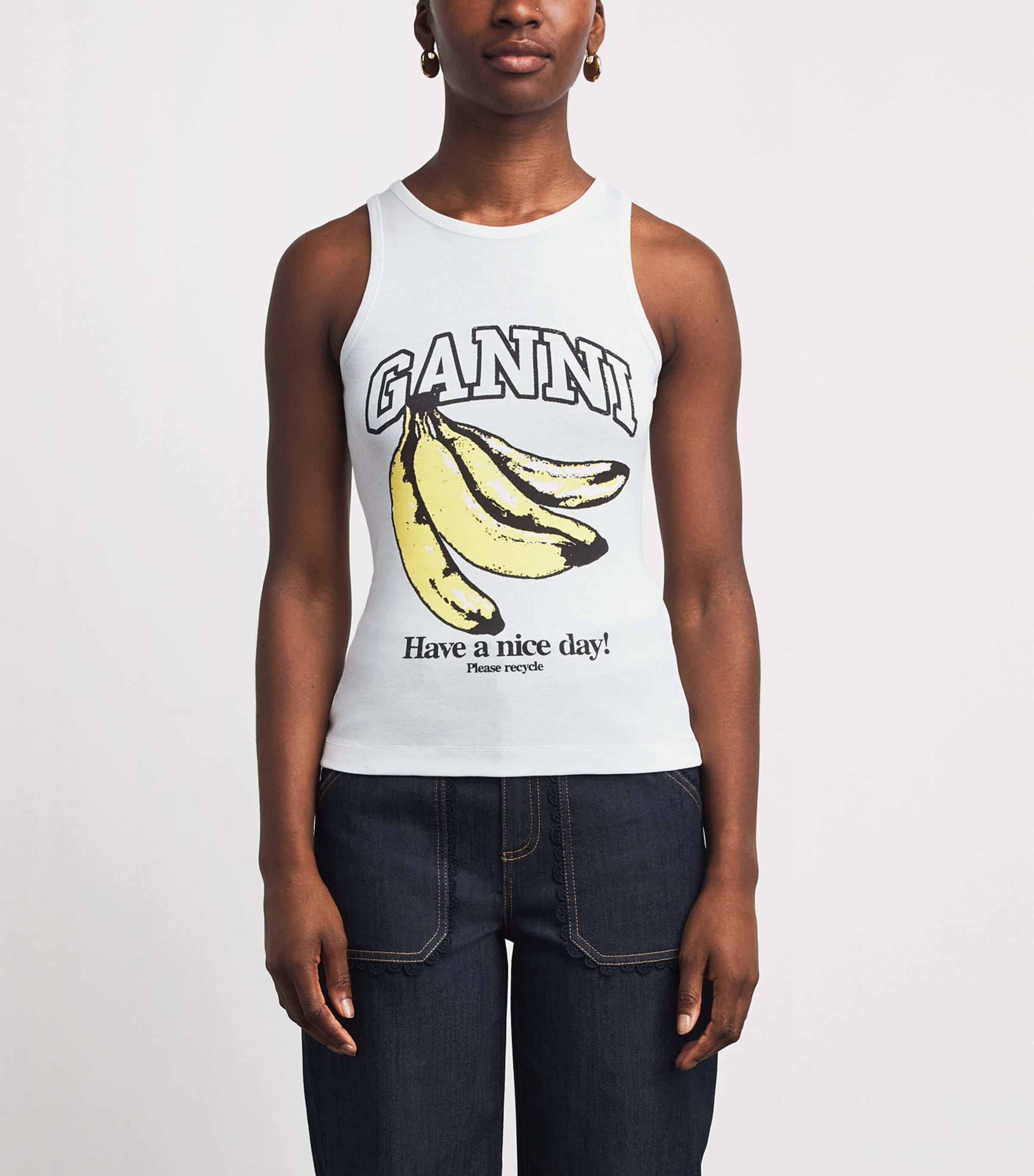 GANNI Womens Organic Cotton Graphic Tank Top Bright White Image 4