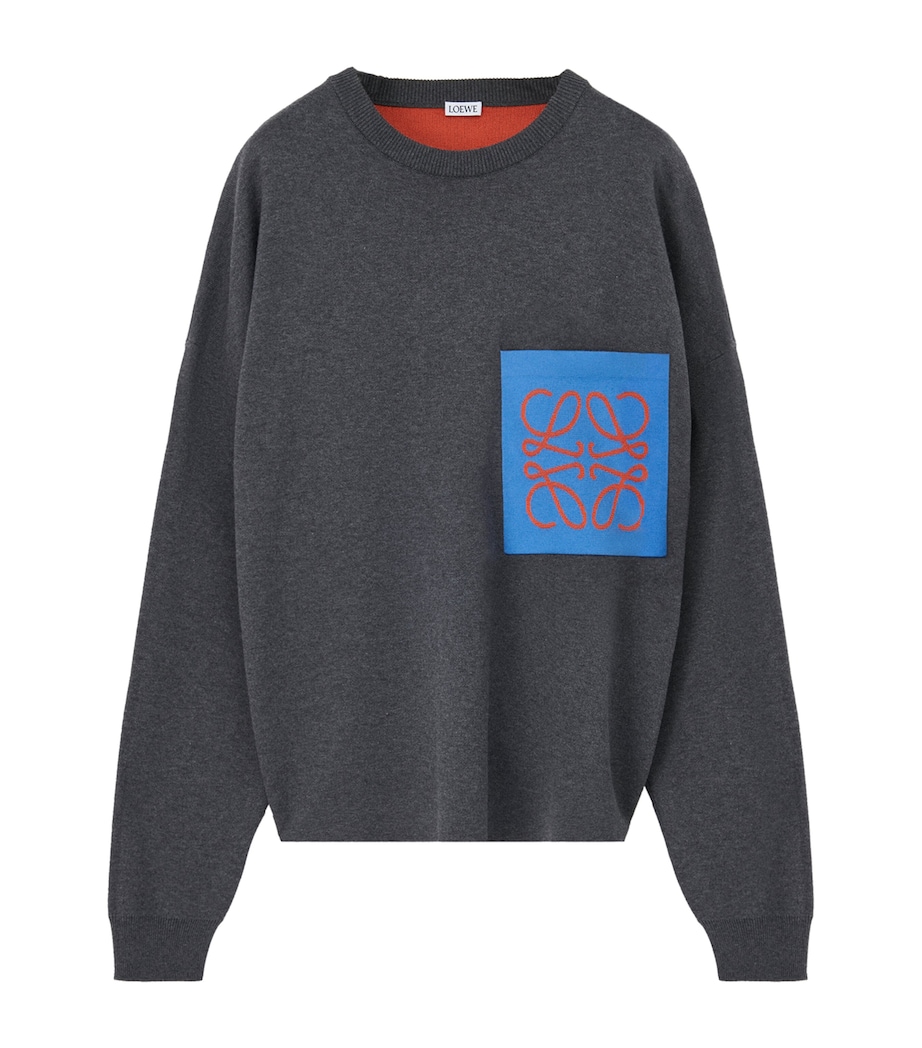 Cotton-Blend Anagram Sweater GREY/BLUE Image 1