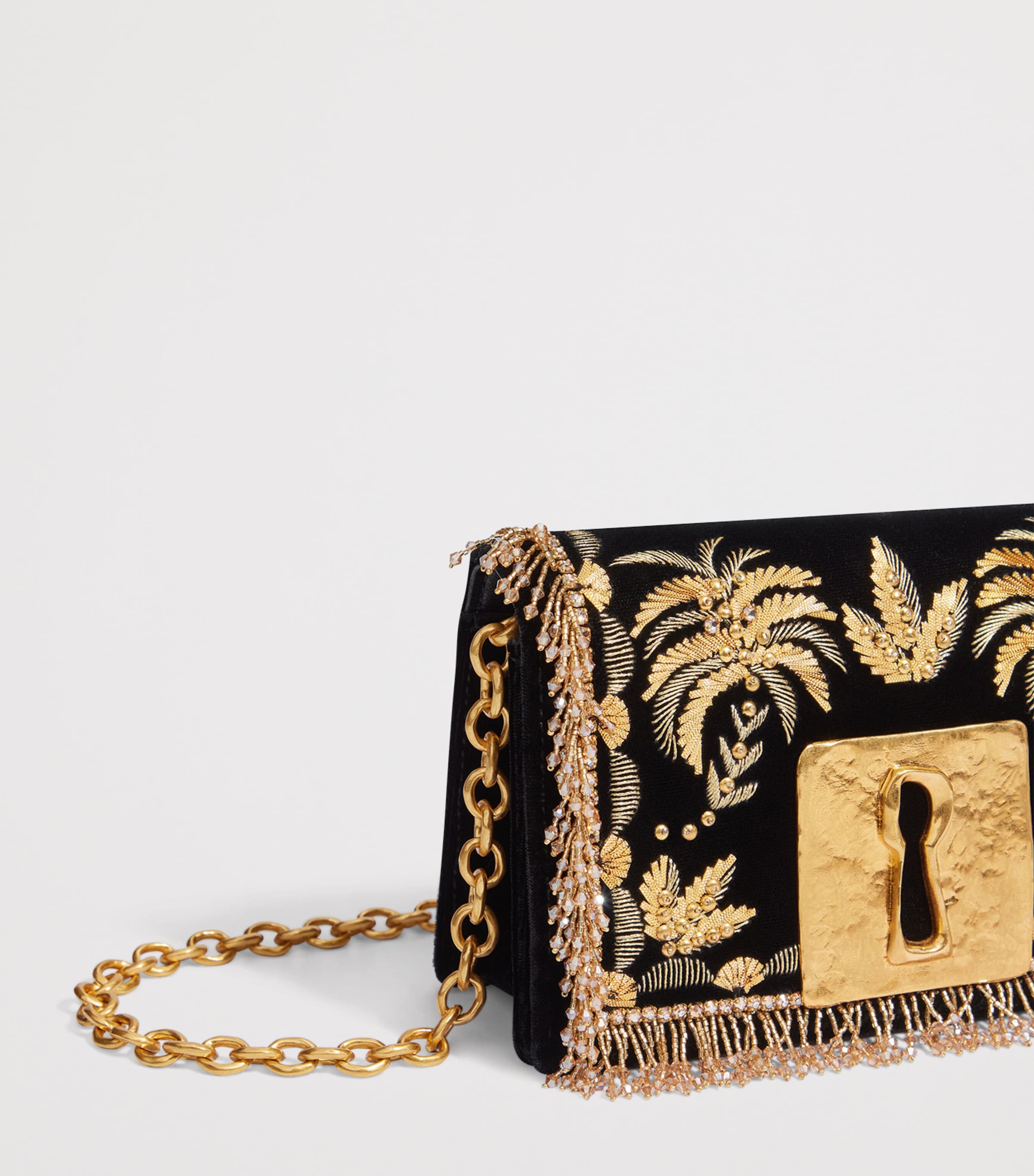 Velvet Embellished Bijoux Keyhole Clutch Bag 999 BLACK Image 4