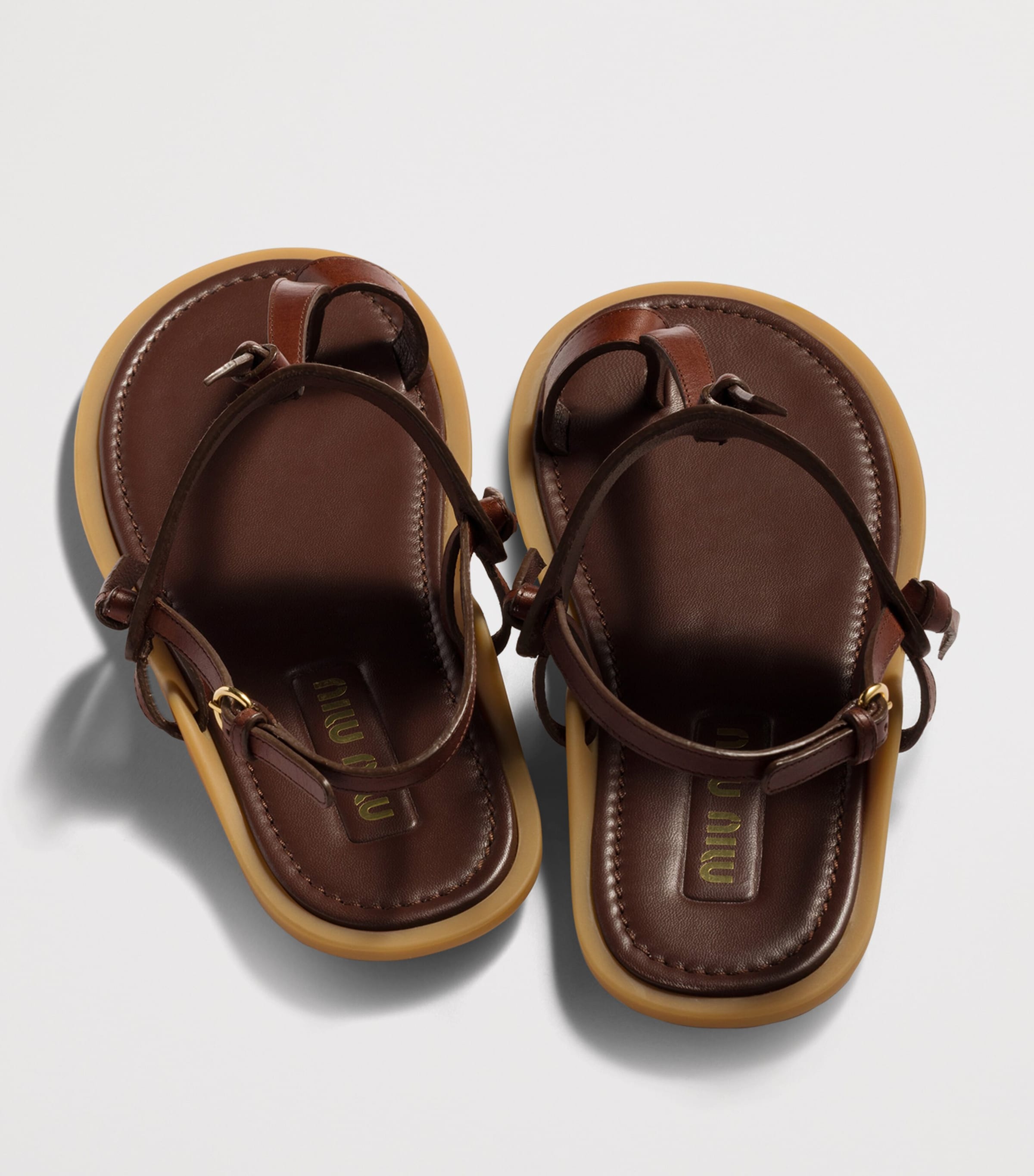 Miu Miu Leather Slingback Sandals Brown Image 3