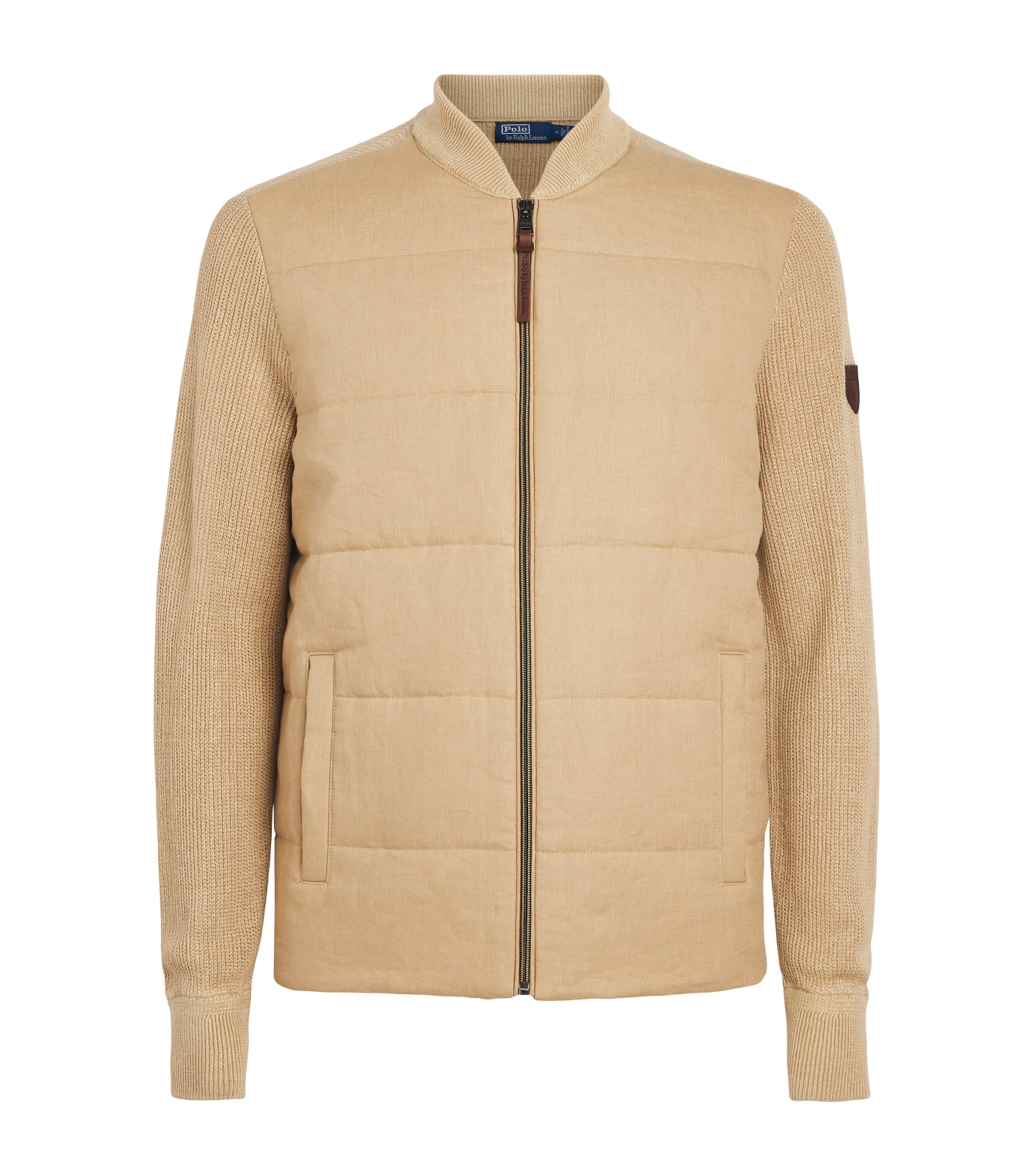 Polo Ralph Lauren Mens Linen Hybrid Bomber Jacket Vintage Khaki Combo Image 1