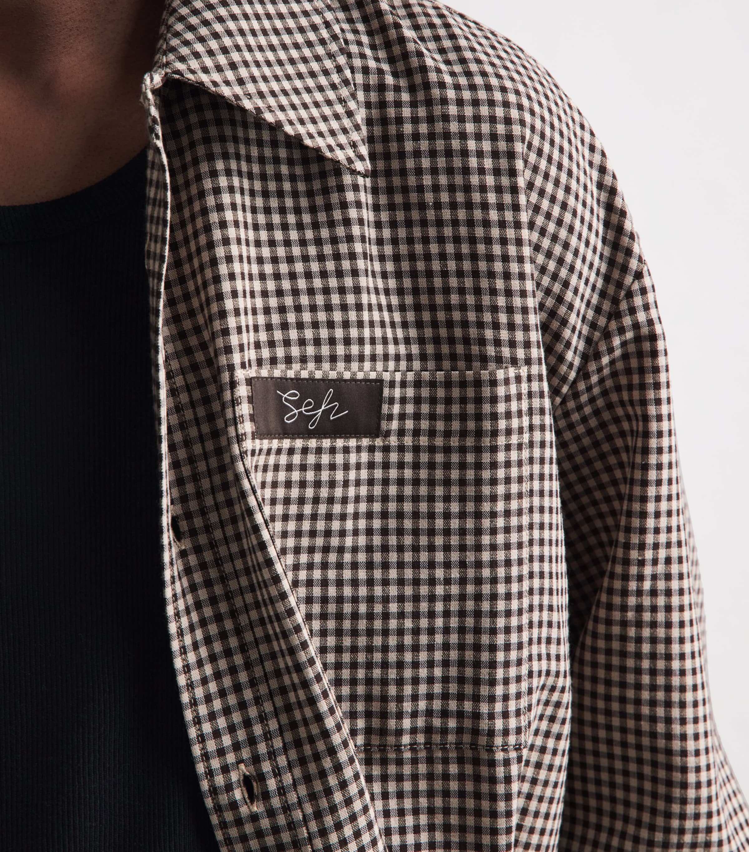 Séfr Mens Check Shirt White Dark Brown Chk Image 3