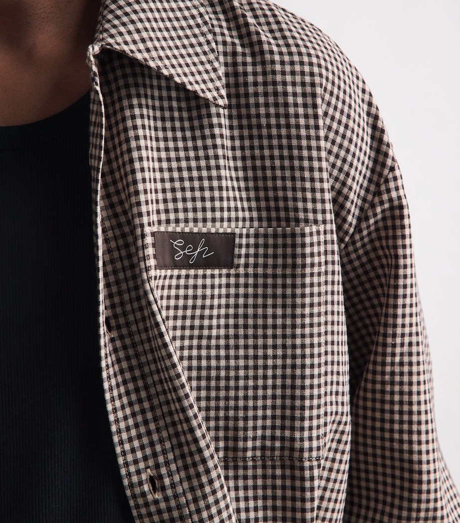 Séfr Mens Check Shirt White Dark Brown Chk Image 3