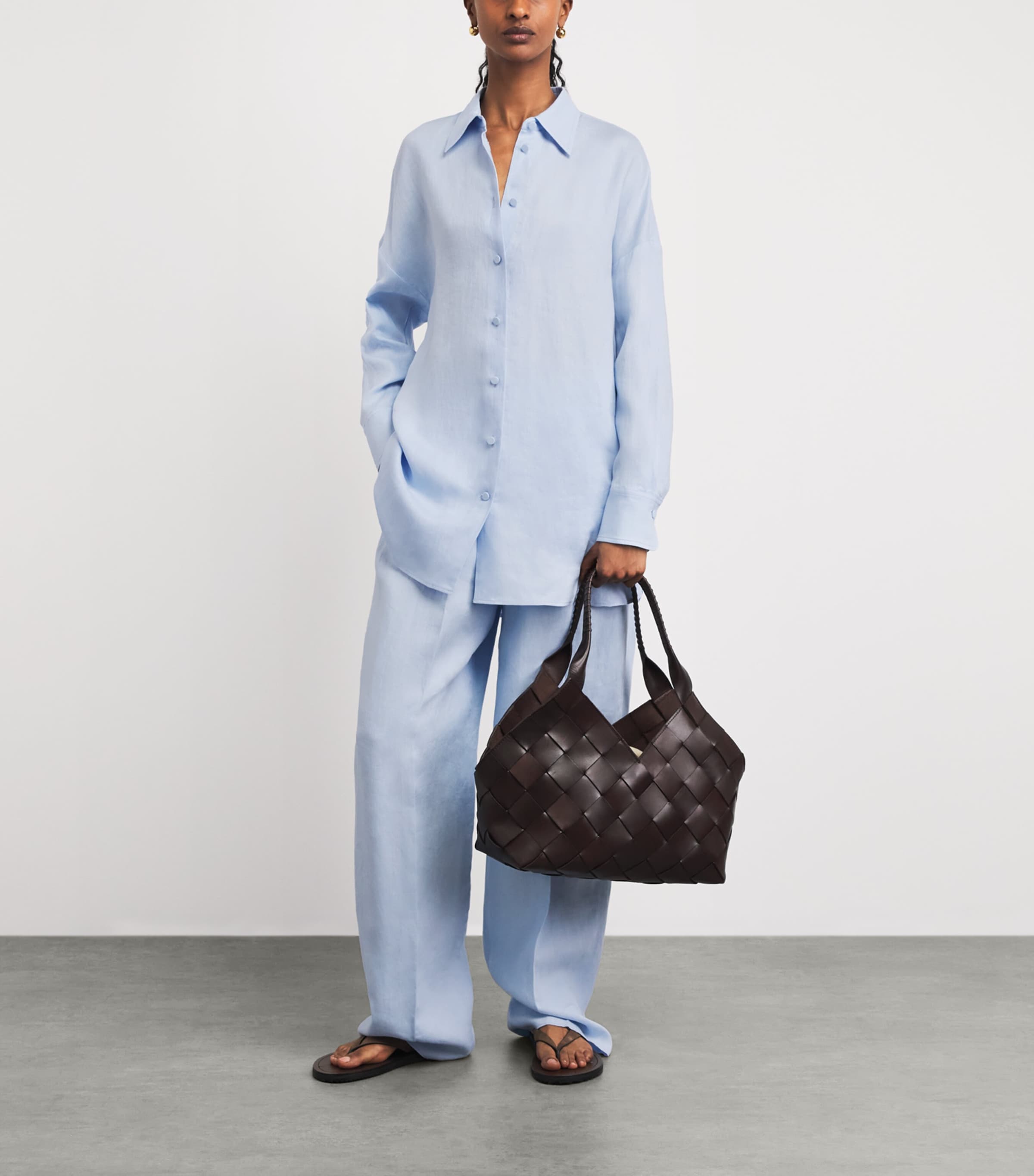 Agnona Womens Linen Long-Sleeve Shirt Light Blue Cloud Image 2