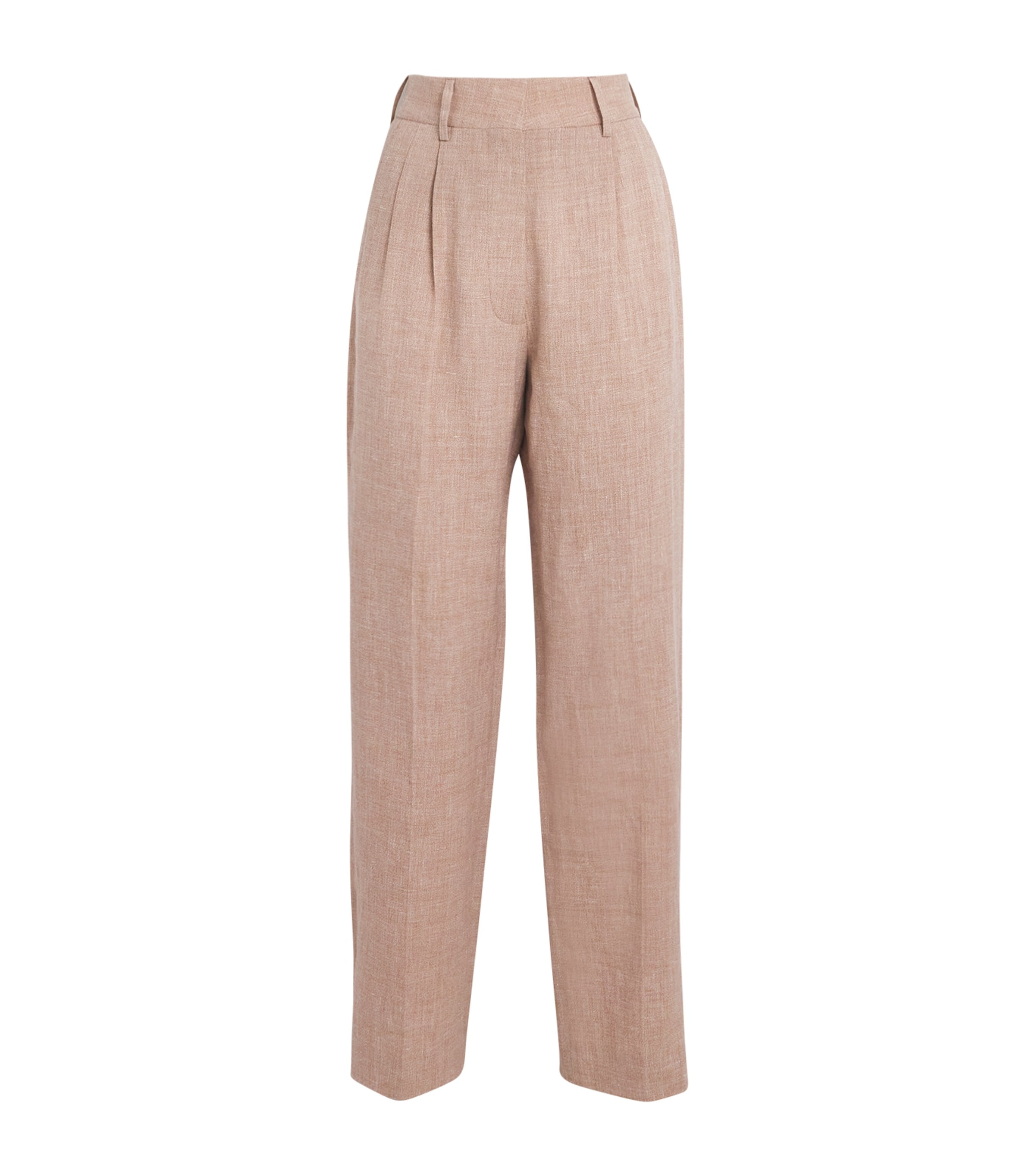 Blazé Milano Flica Fox Pleated Silk And Linen-blend Straight-leg Pants In Pink