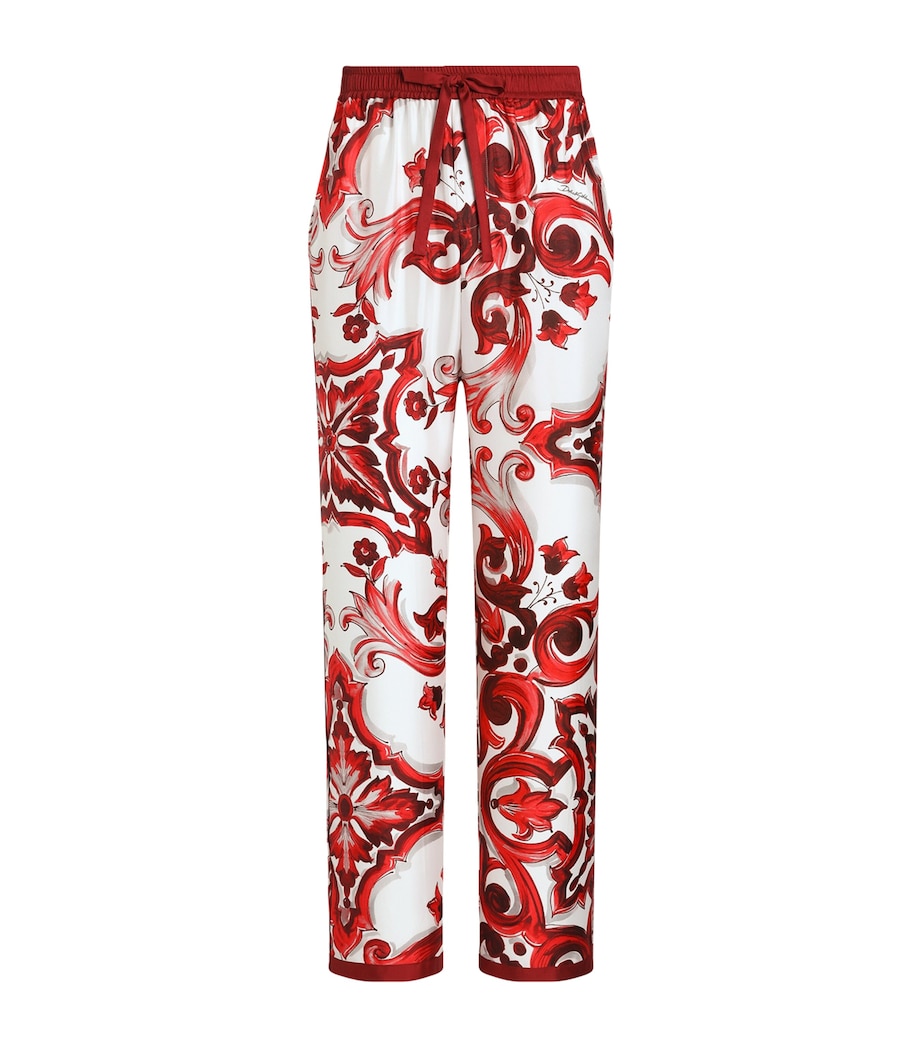 Dolce&Gabbana Mens Silk Majolica Print Trousers Maiolica Rub Image 1