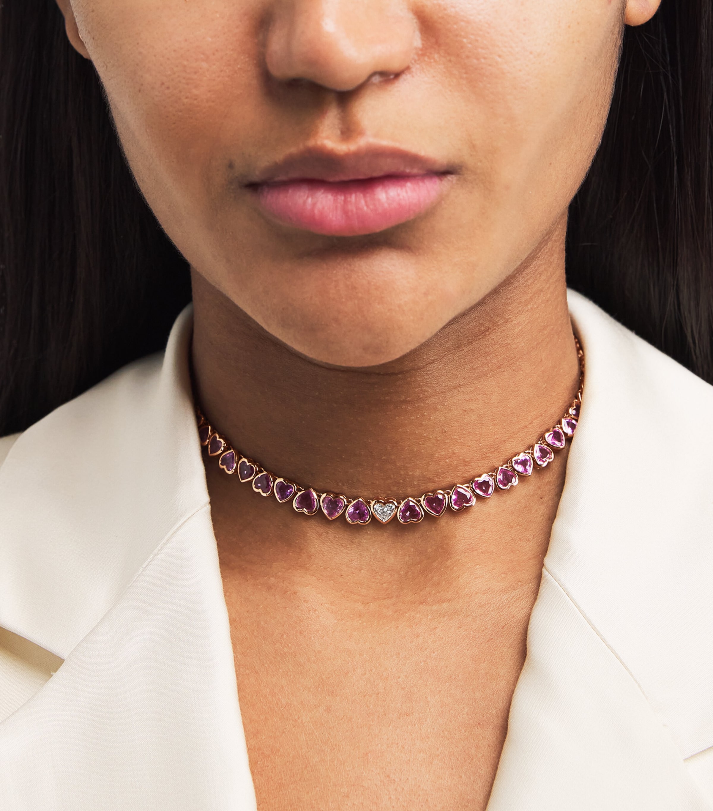 Rose Gold, Diamond and Sapphire Heart Tennis Necklace ROSE GOLD Image 2