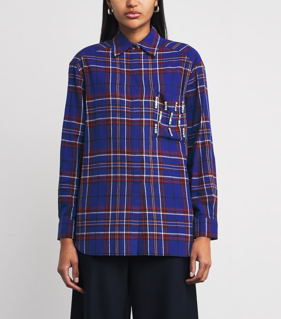 Cotton Embellished Check Shirt NAVY Image 3