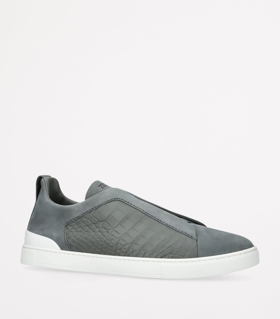 Crocodile Leather Triple Stitch SECONDSKIN Sneakers GREY/DARK Image 3