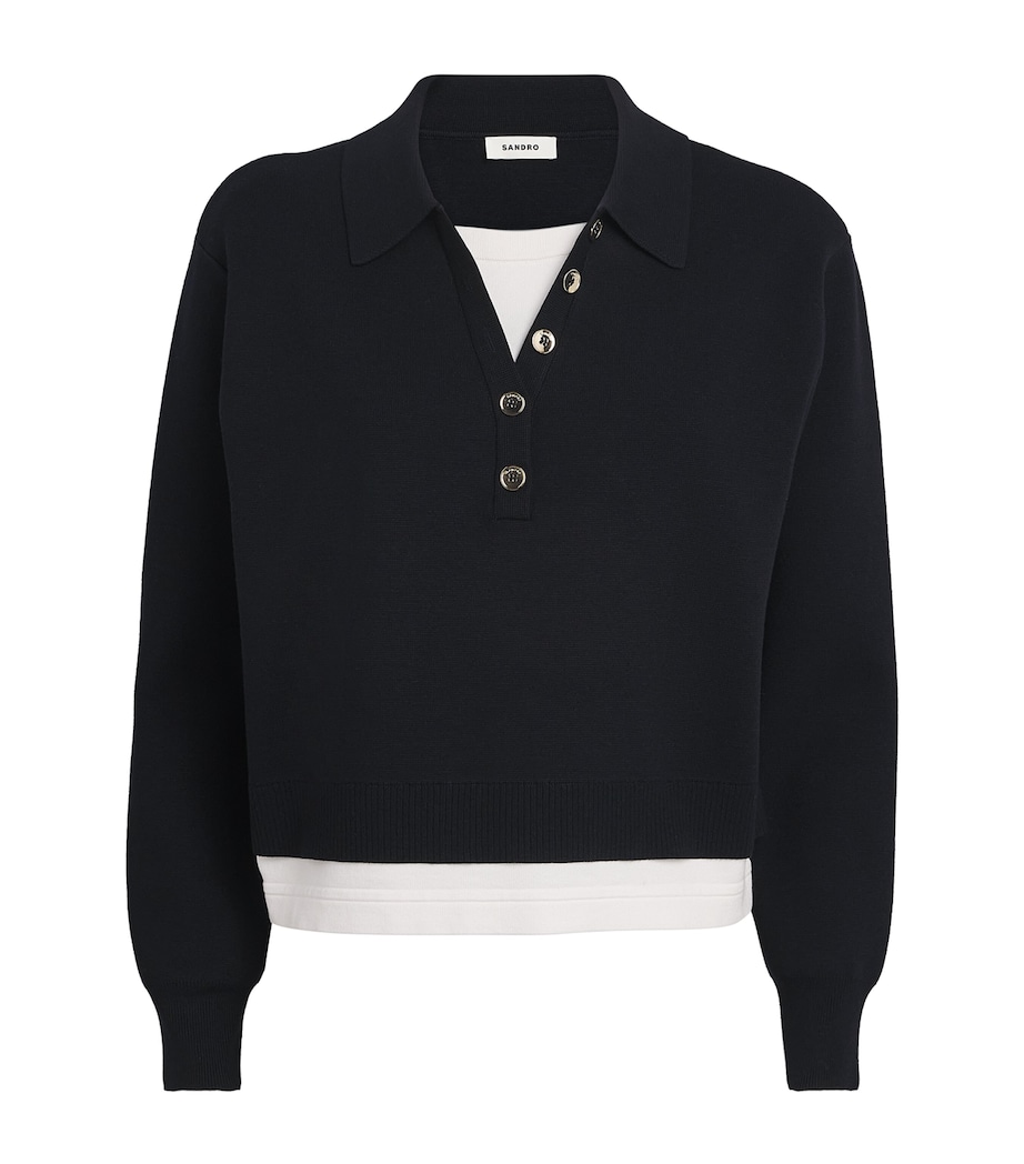 Knitted Layered Polo Shirt NAVY BLUE Image 1