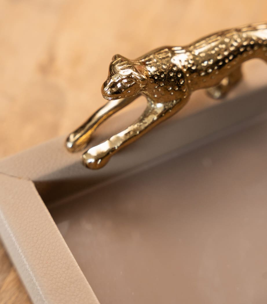 Les-Ottomans Leather and Brass Leopard Tray (37cm x 23cm) Beige Image 2