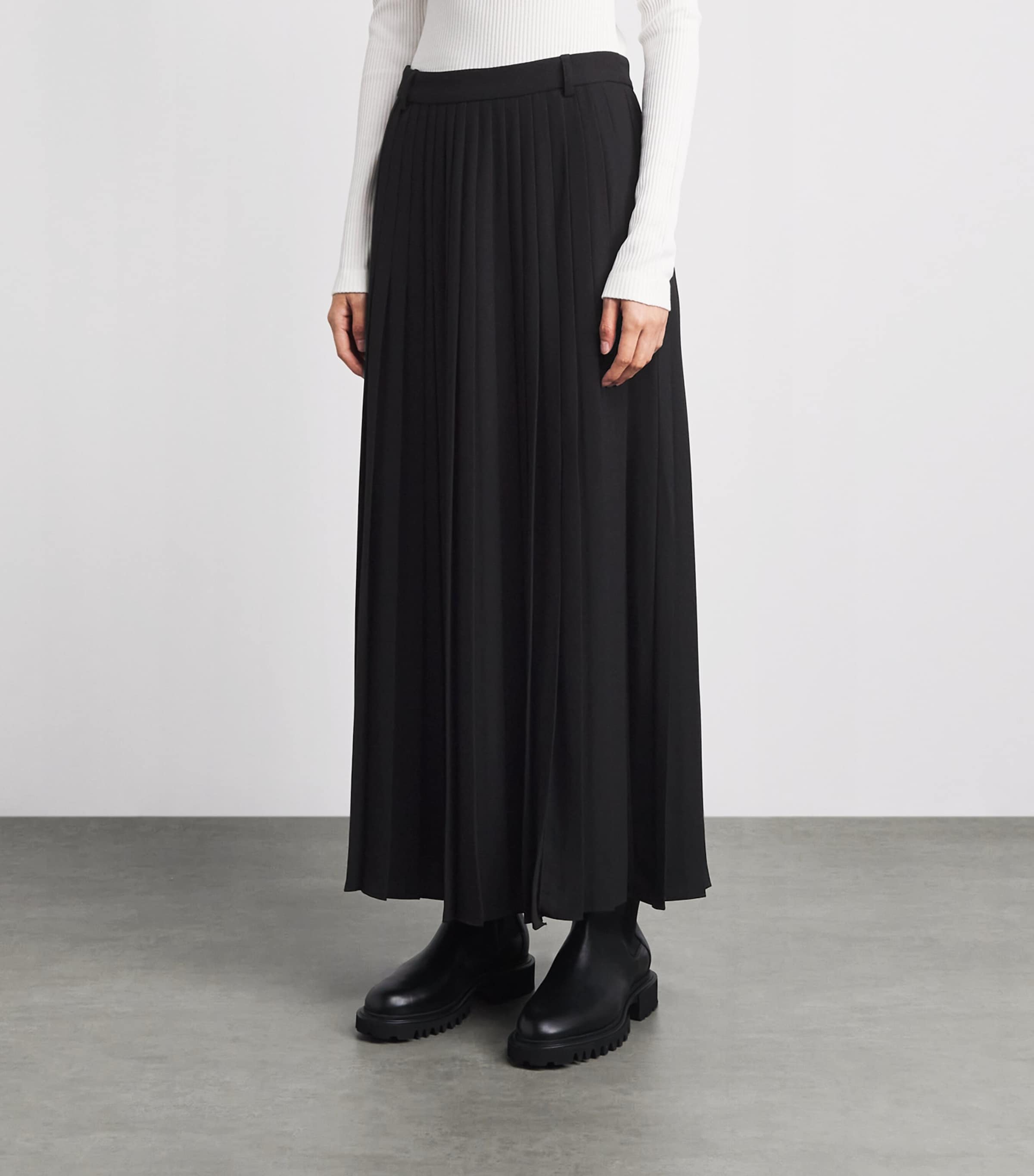ME+EM Womens Crepe Slit Pleated Maxi Skirt Black Image 4