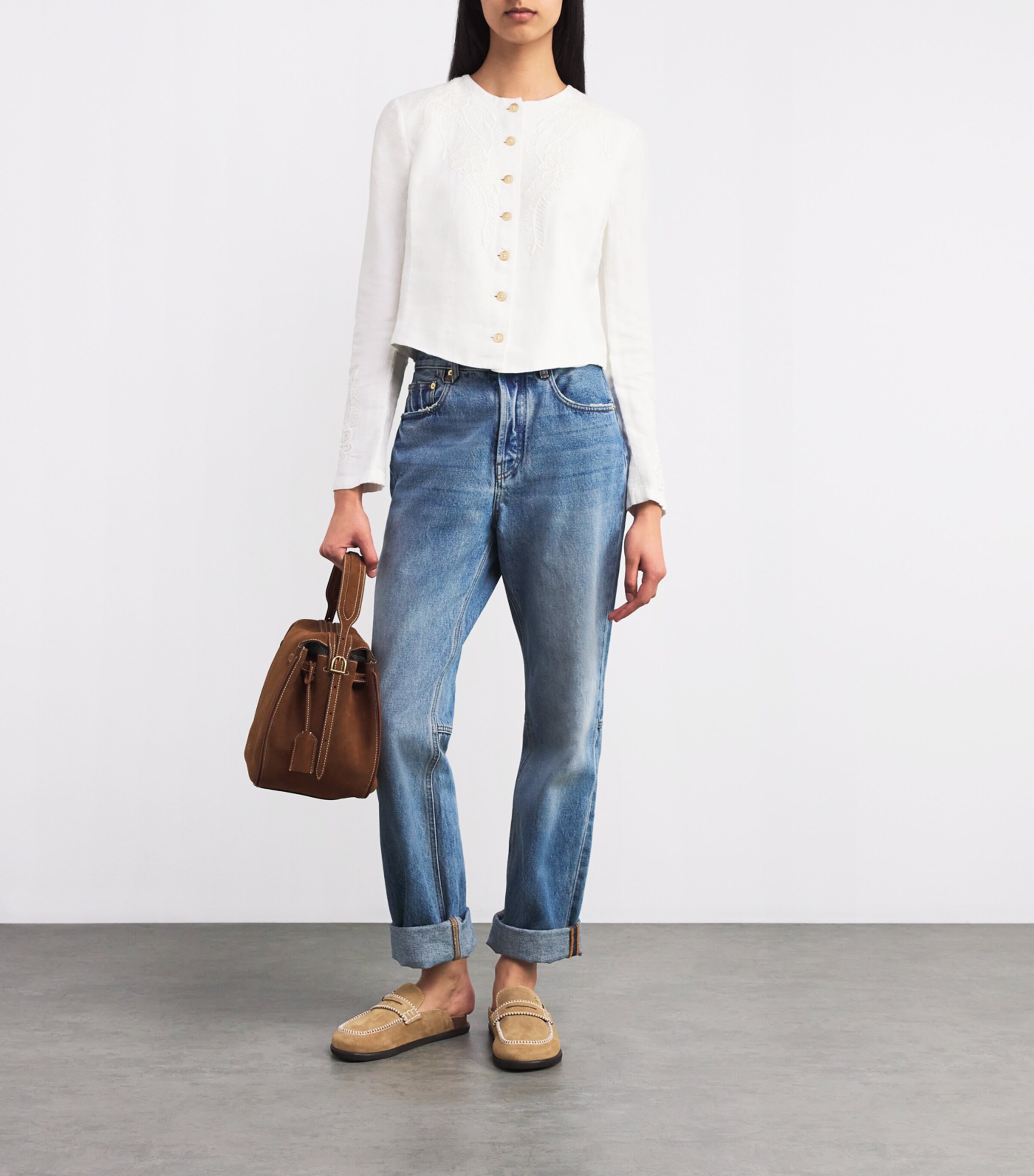 Linen Embroidered Jacket PRCHMNT CR Image 2