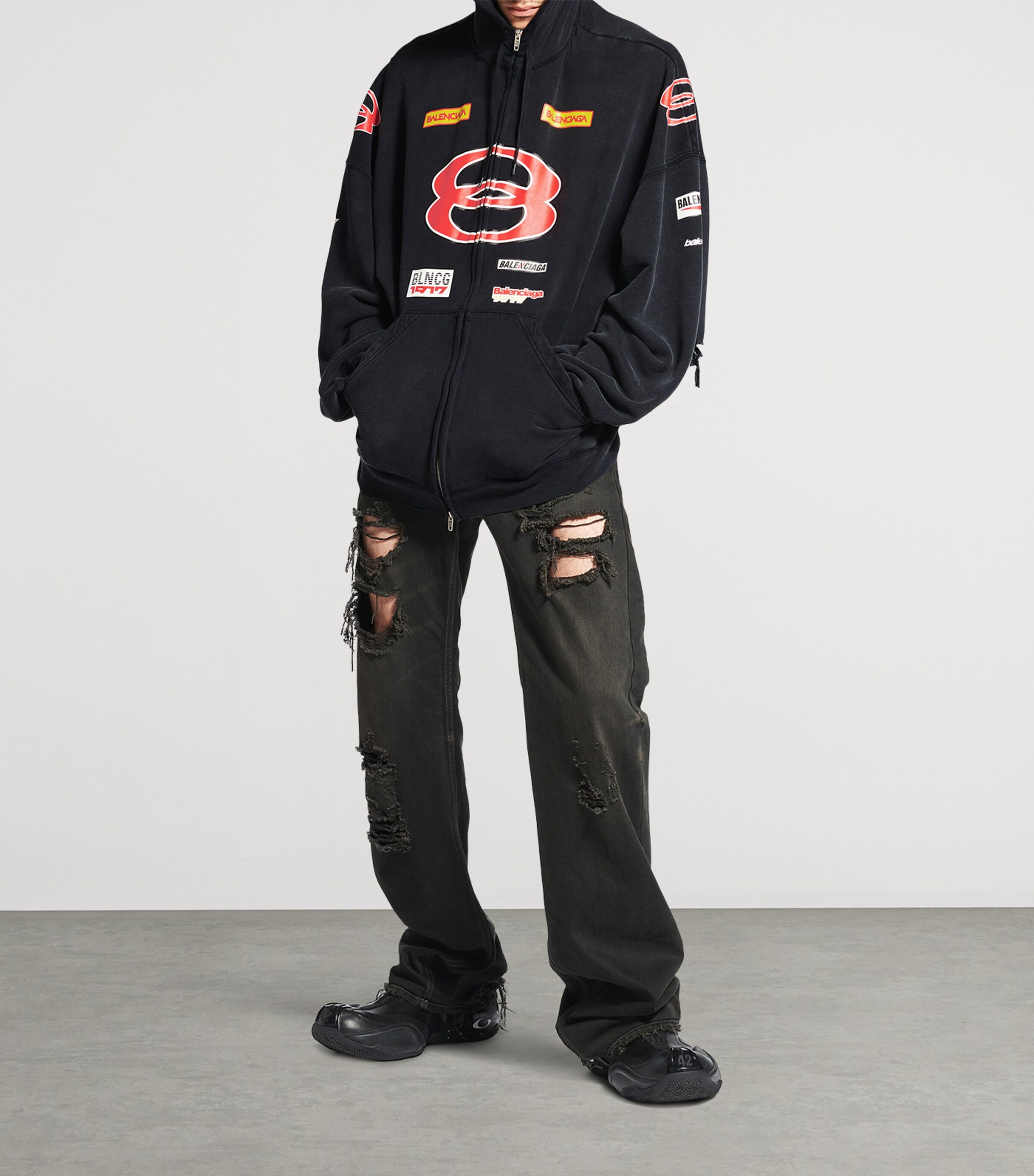 Balenciaga Sponsor Logos Oversized Zip-Up Hoodie | Harrods US