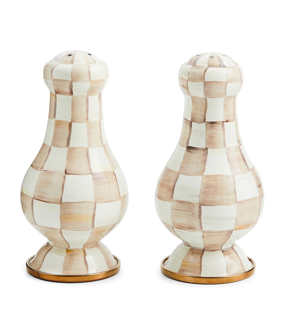 MacKenzie-Childs Large Mocha Check Salt and Pepper Shakers Beige Image 1