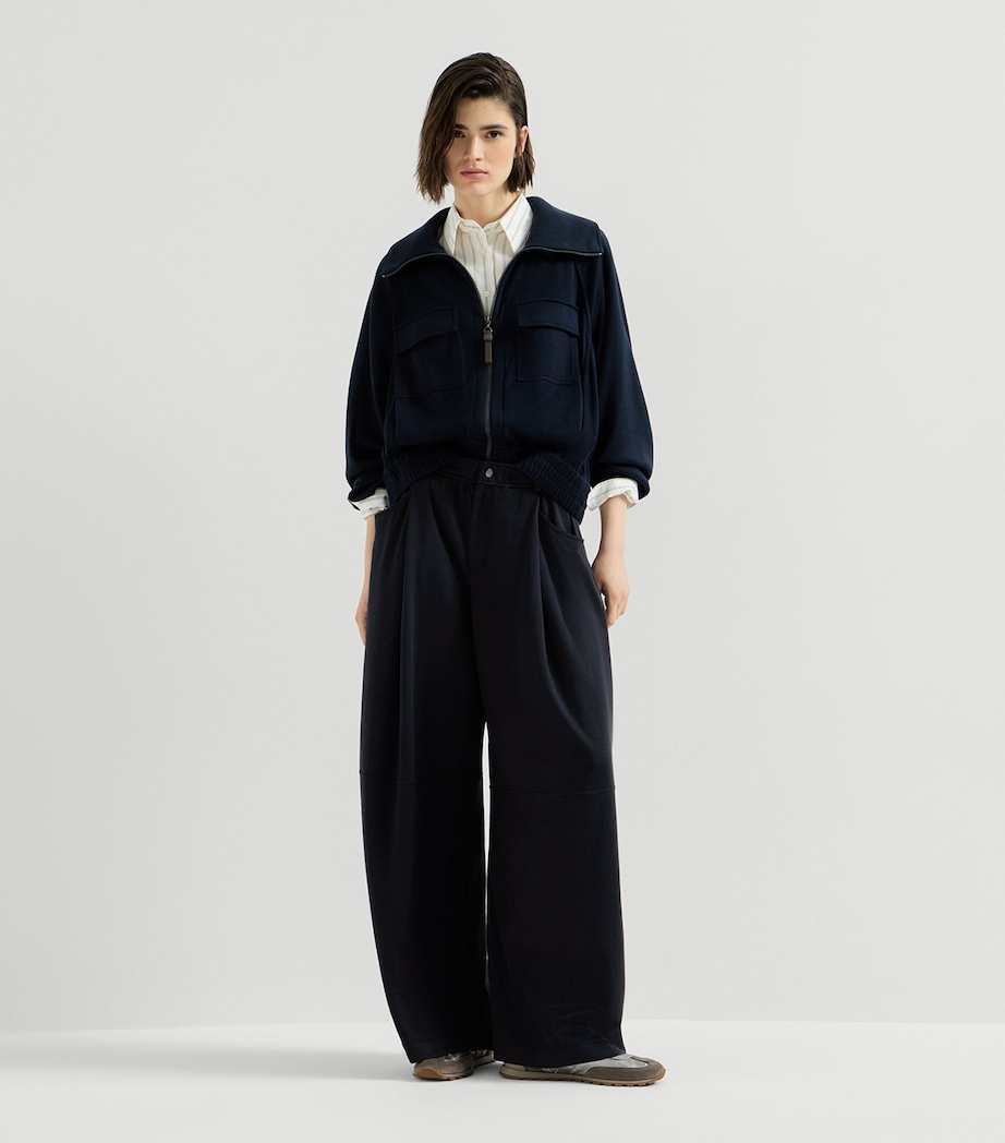 Brunello Cucinelli Womens Cotton-Silk Interlock Track Pants Image 4
