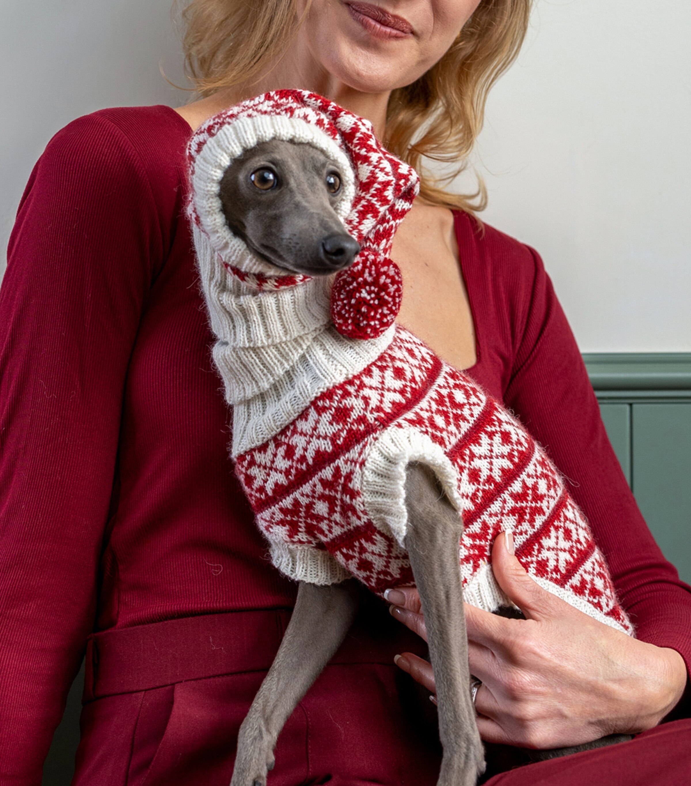 Alpaca-Blend Christmas Dog Sweater WHITE / RED Image 6