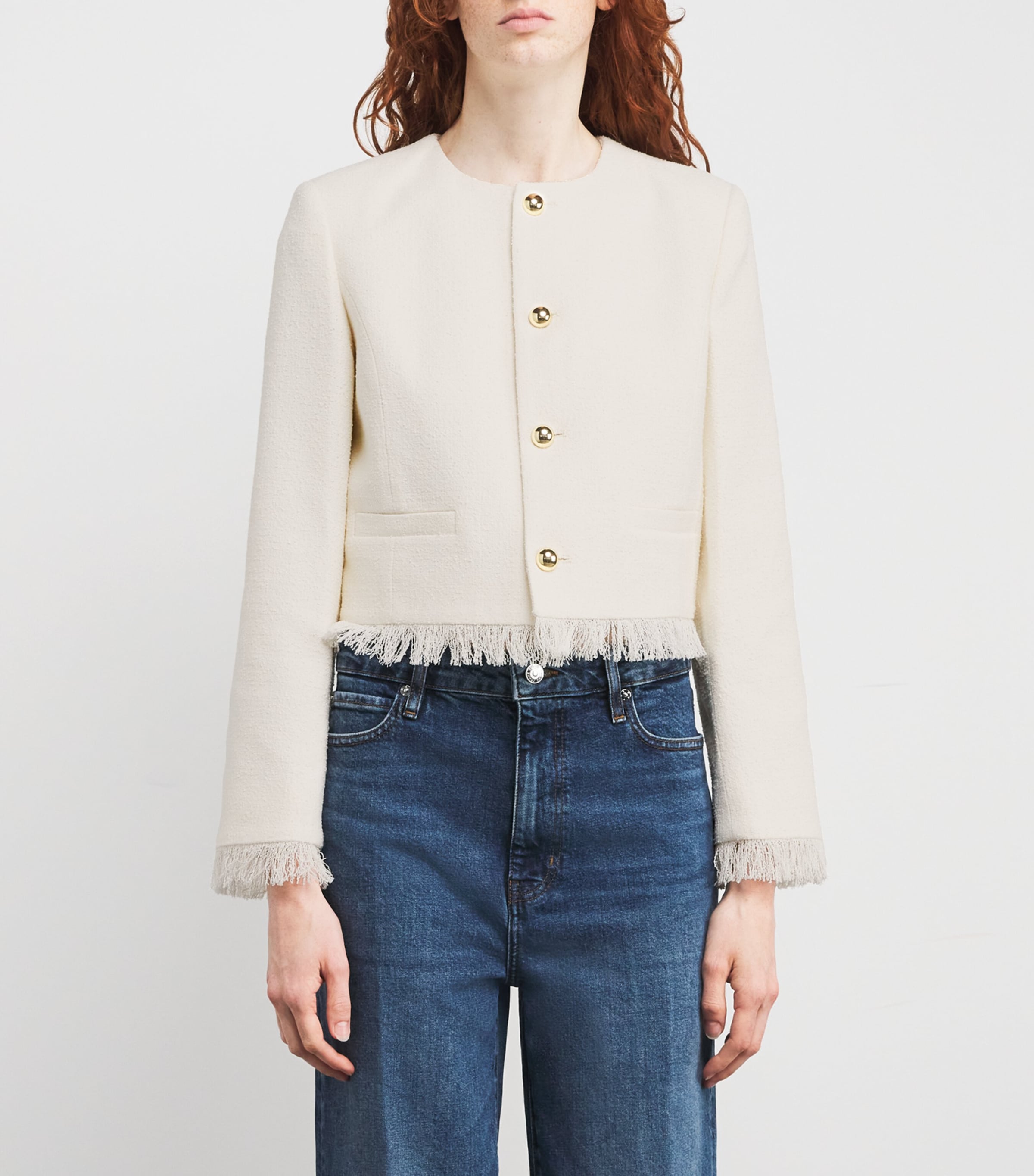 FRAME White The Tweed Fringe Jacket | Harrods US
