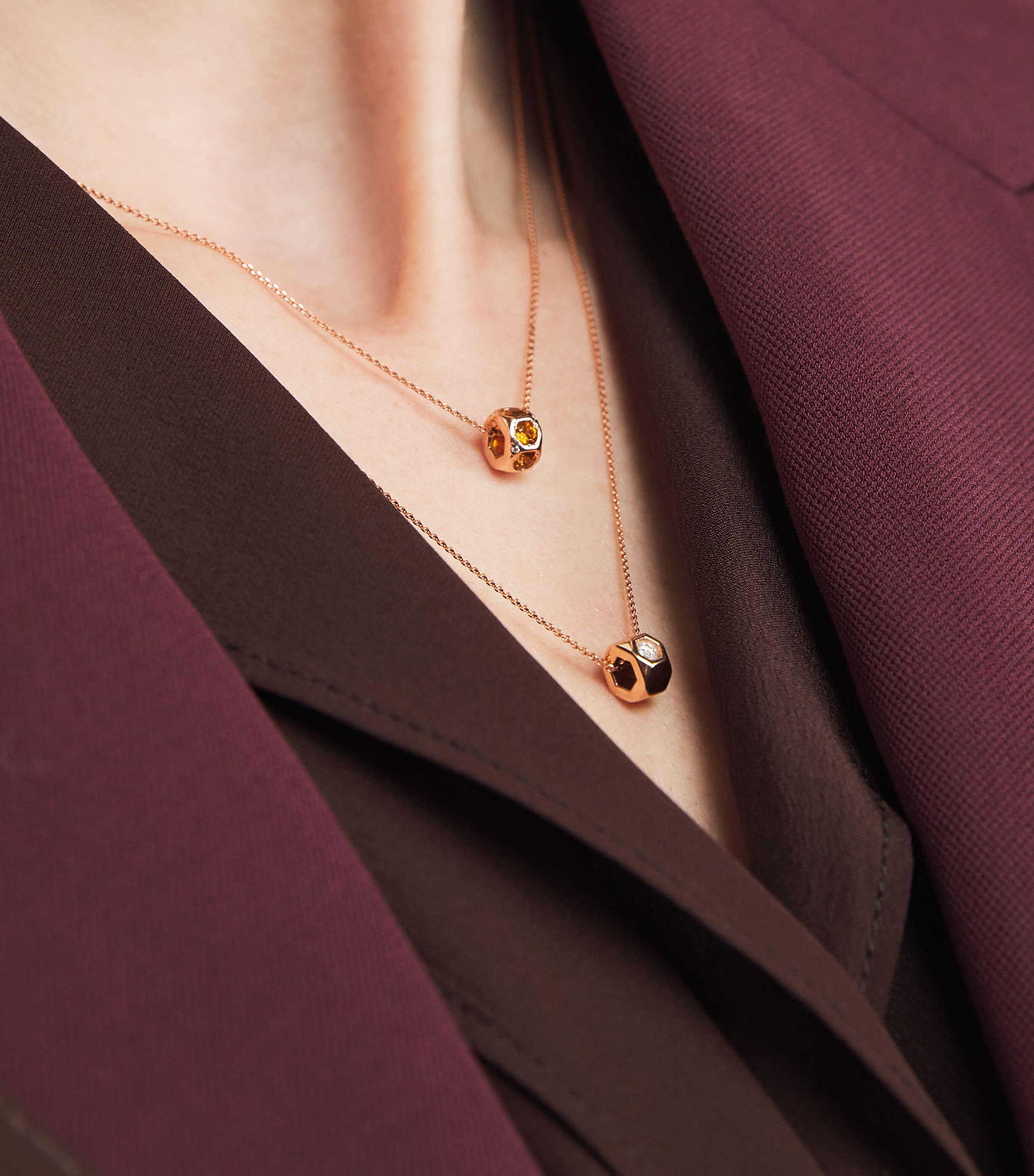 Mini Rose Gold and Diamond Honeycomb Necklace ROSE GOLD Image 2