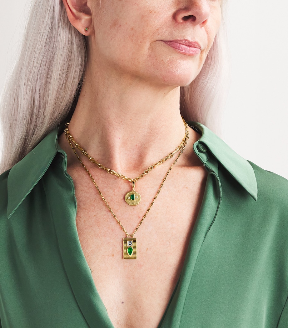 Yellow Gold, Diamond and Emerald Duet Necklace YELLOW GOLD Image 4