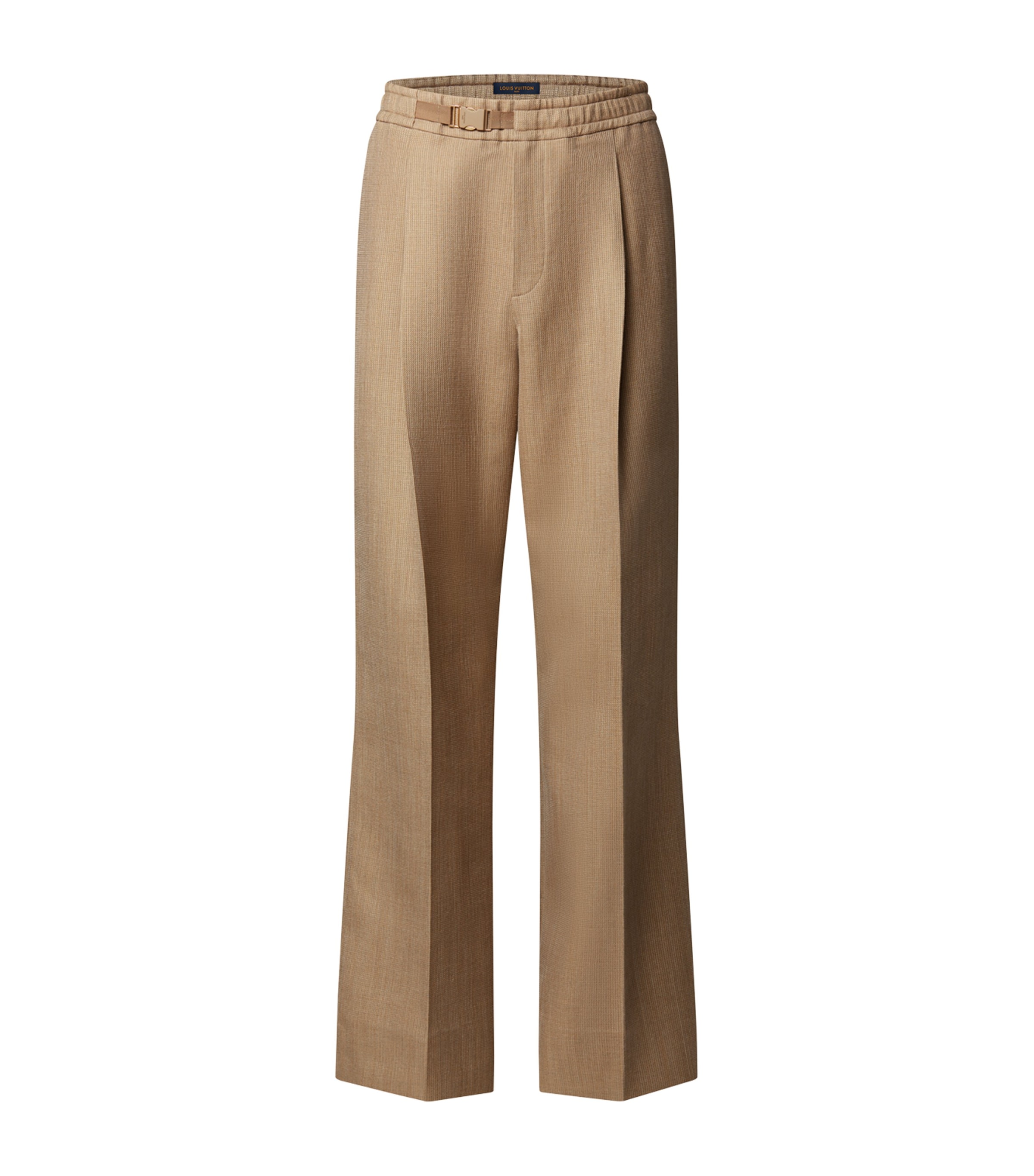 LOUIS VUITTON Mens Wool-Silk Buckle Drawstring Trousers Camel Brown Image 1
