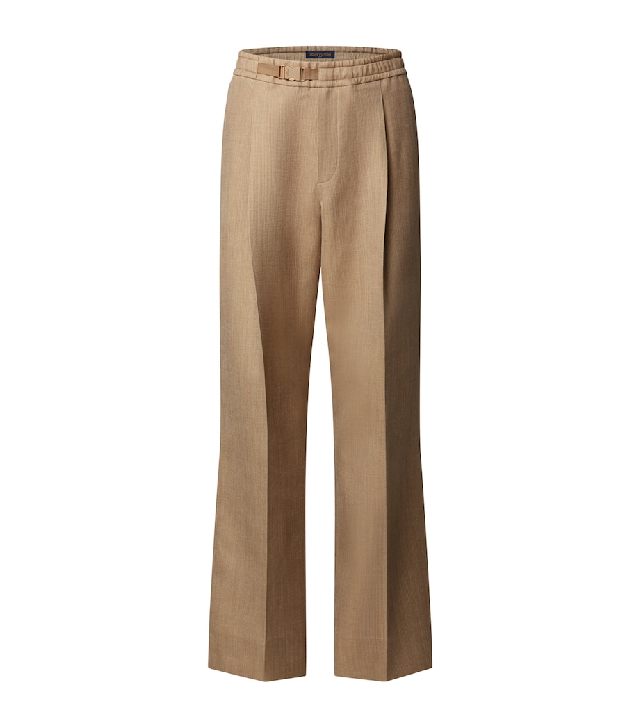 LOUIS VUITTON Mens Wool-Silk Buckle Drawstring Trousers Camel Brown Image 1