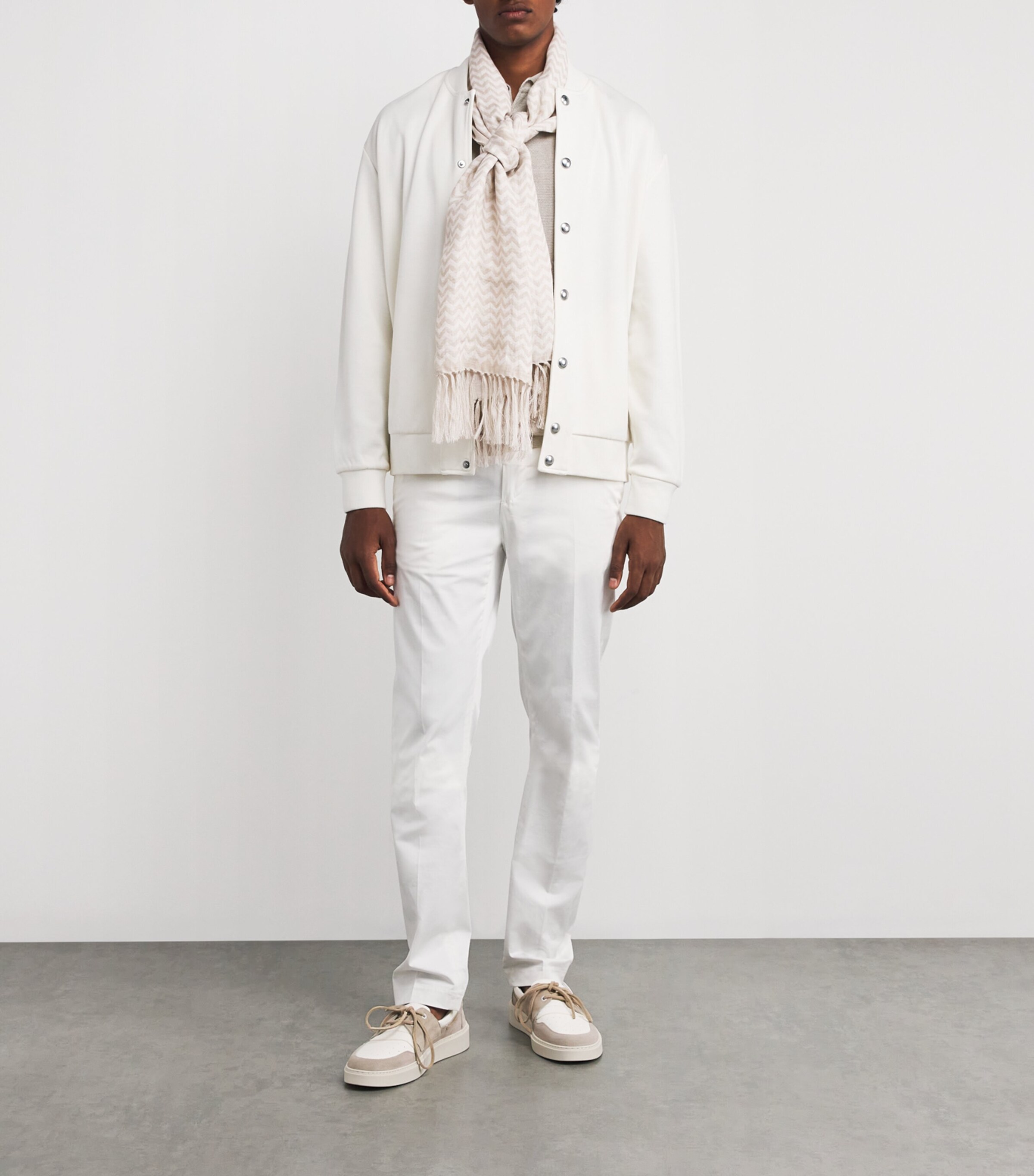 Eleventy Linen Chevron Scarf Bianco E Beige Image 2