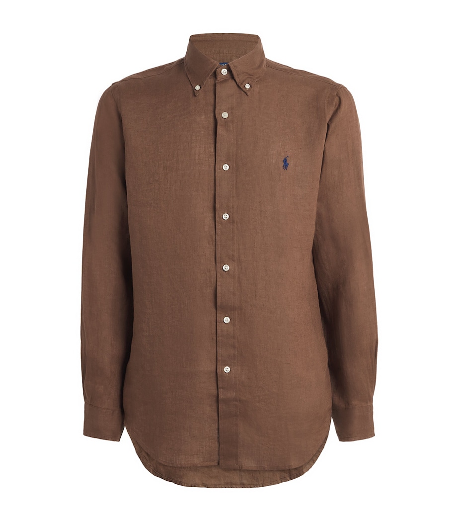 Polo Ralph Lauren Mens Linen Custom Fit Shirt Brown Image 1