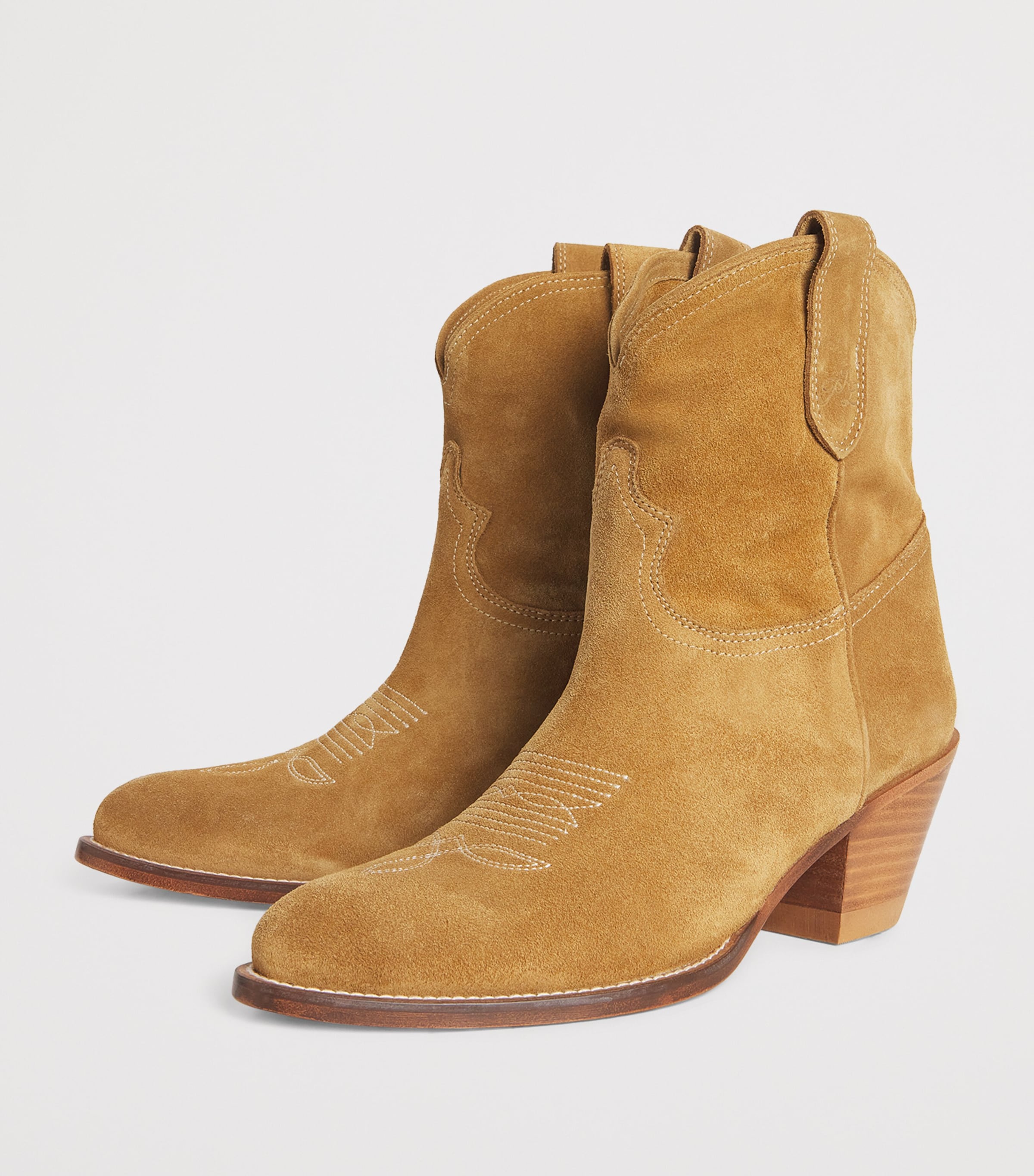 Suede Western Ankle Boots 55 CARAMEL Image 2