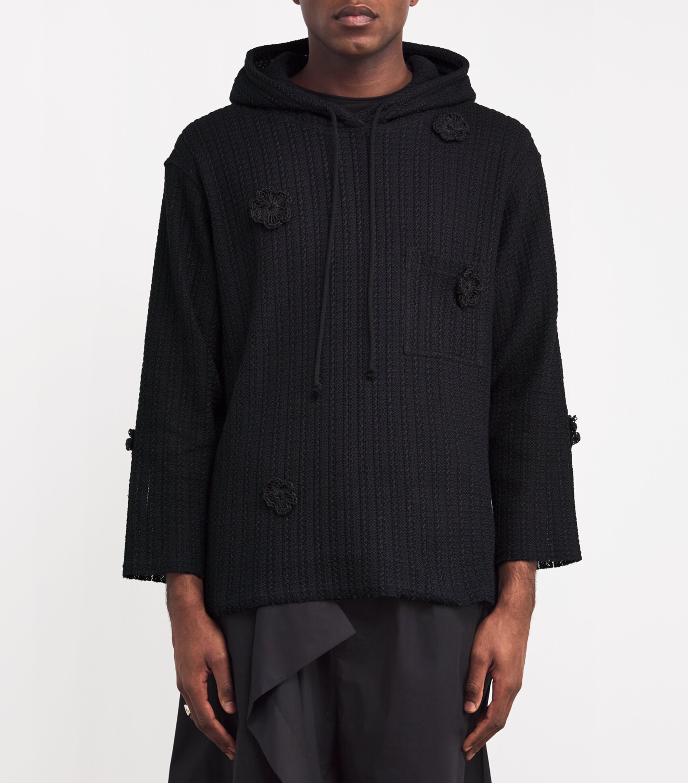 Song For The Mute Mens Cotton-Linen Daisy Chain Hoodie Black Image 4