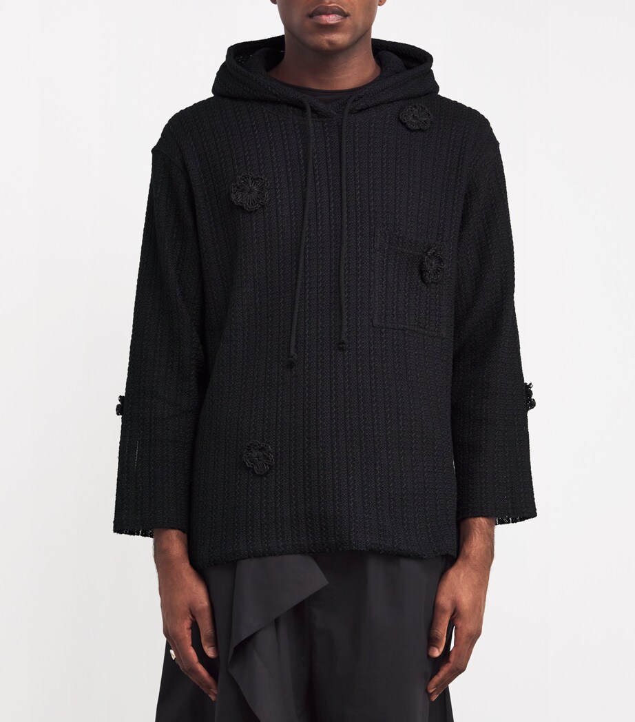 Song For The Mute Mens Cotton-Linen Daisy Chain Hoodie Black Image 4