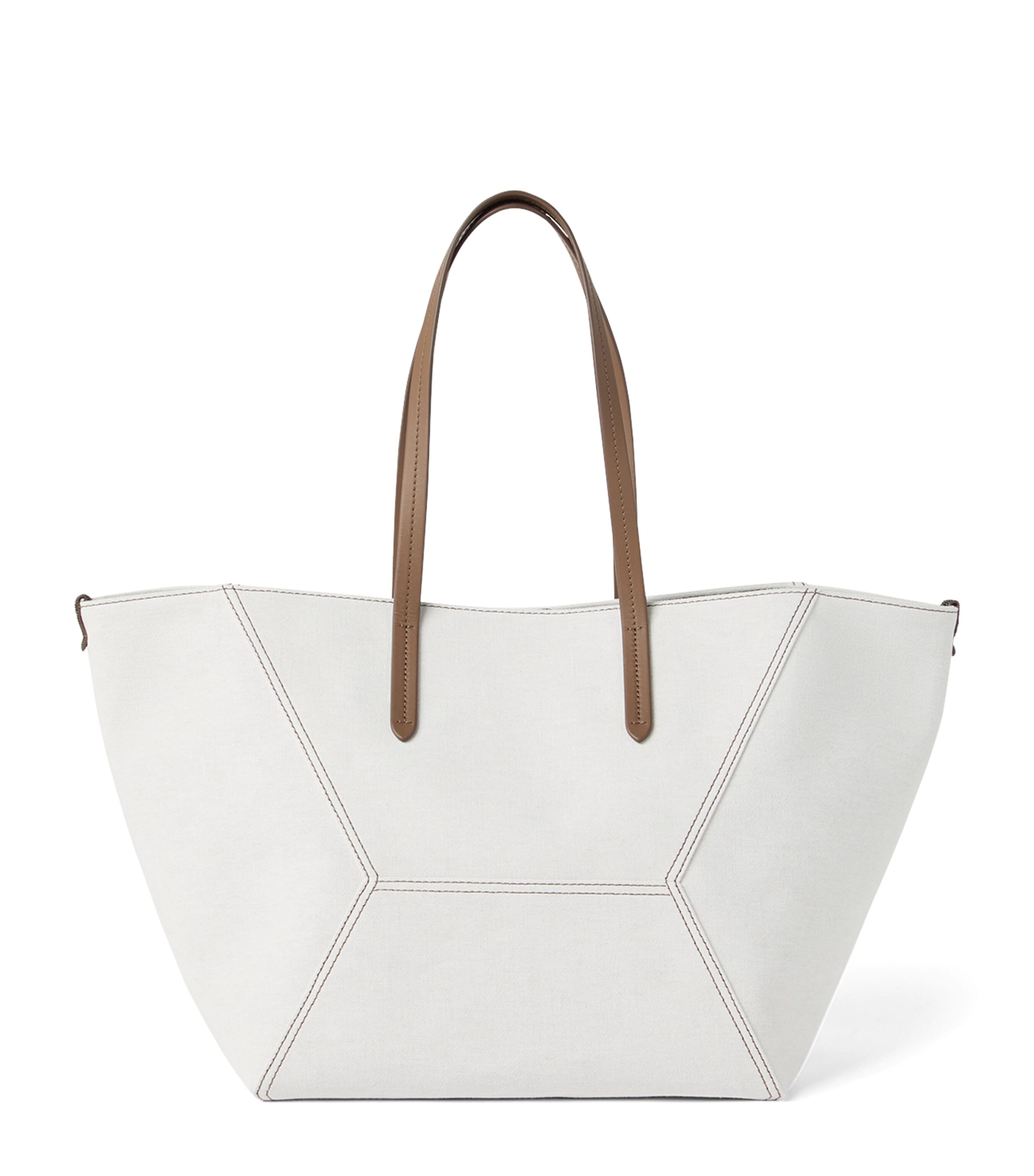 Brunello Cucinelli Cotton And Linen Gabardine Bc Duo Tote Bag In White