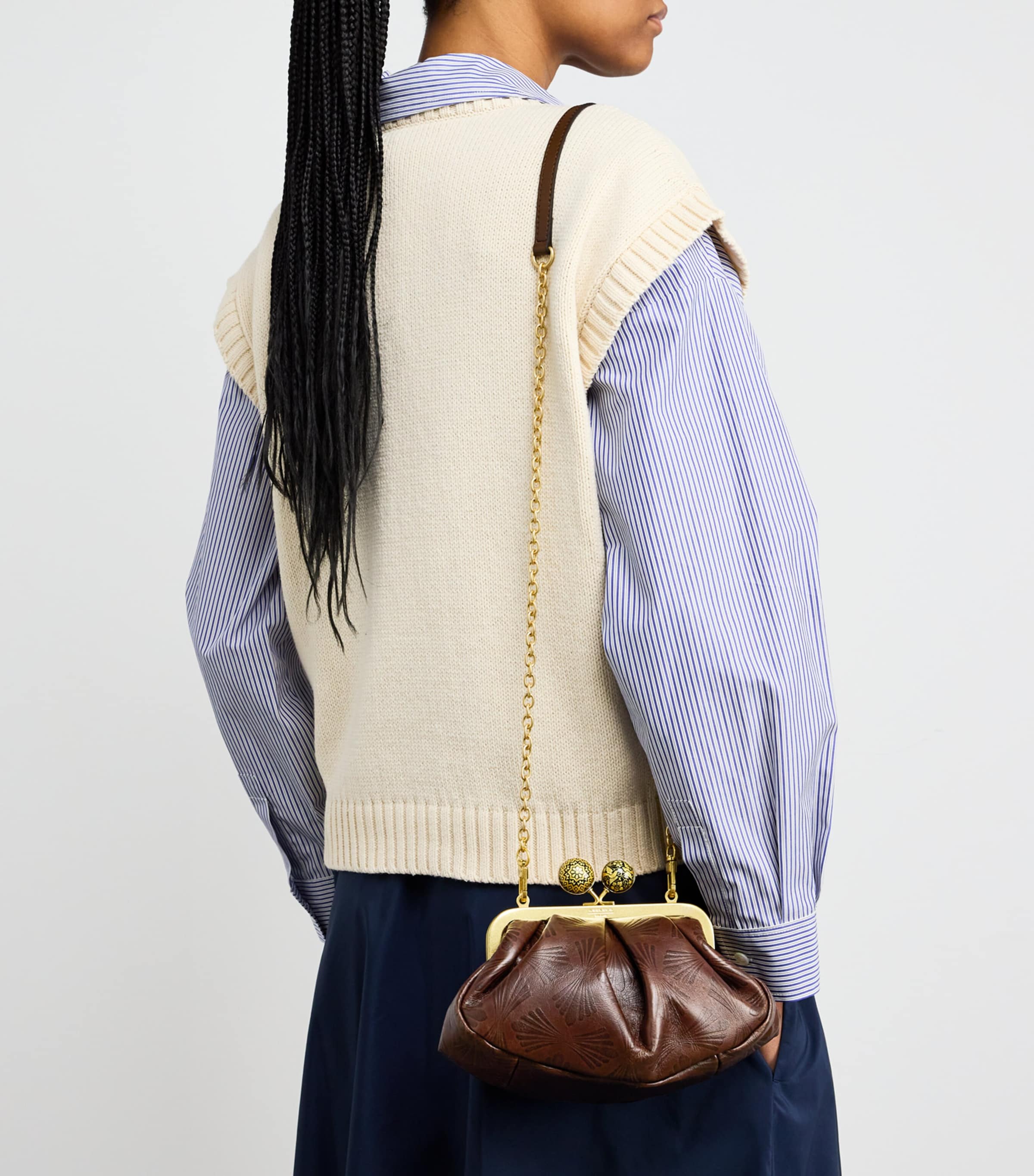 Leather Spanish Heritage Pasticcino Clutch Bag DARK BROWN Image 2