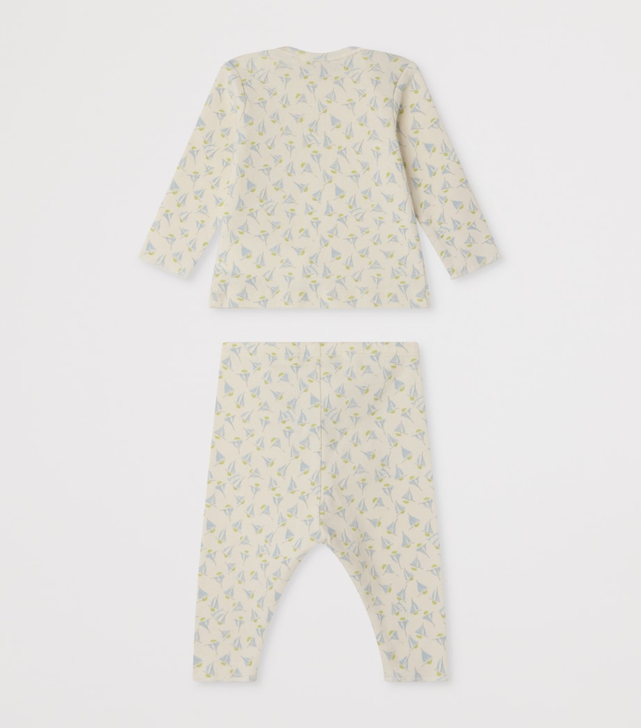 Bonpoint Cotton Boat Top and Leggings Set (1-18 Months) Imp Bleu Gris Image 2