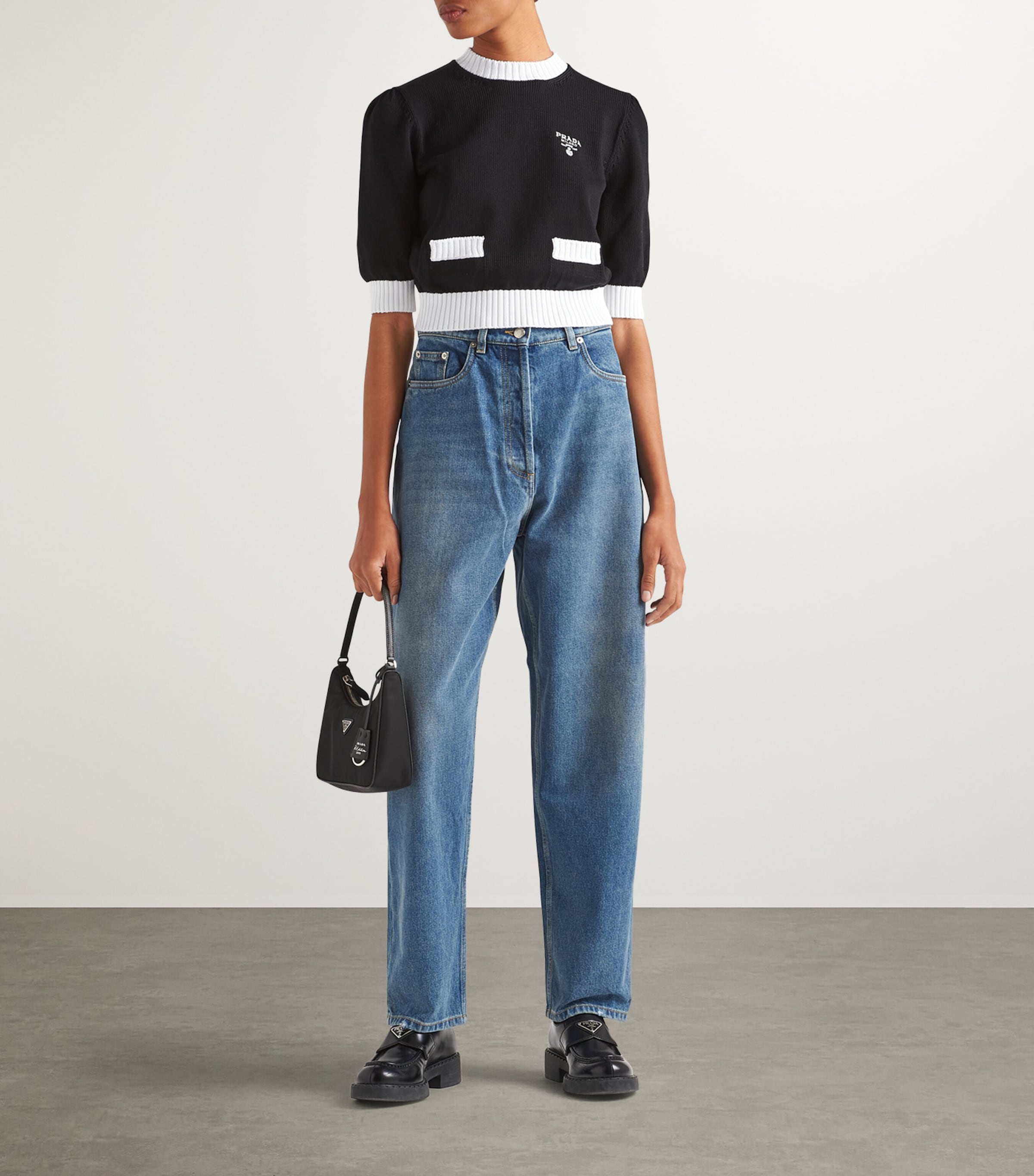 Prada Womens Triangle Wide-Leg Jeans Image 2