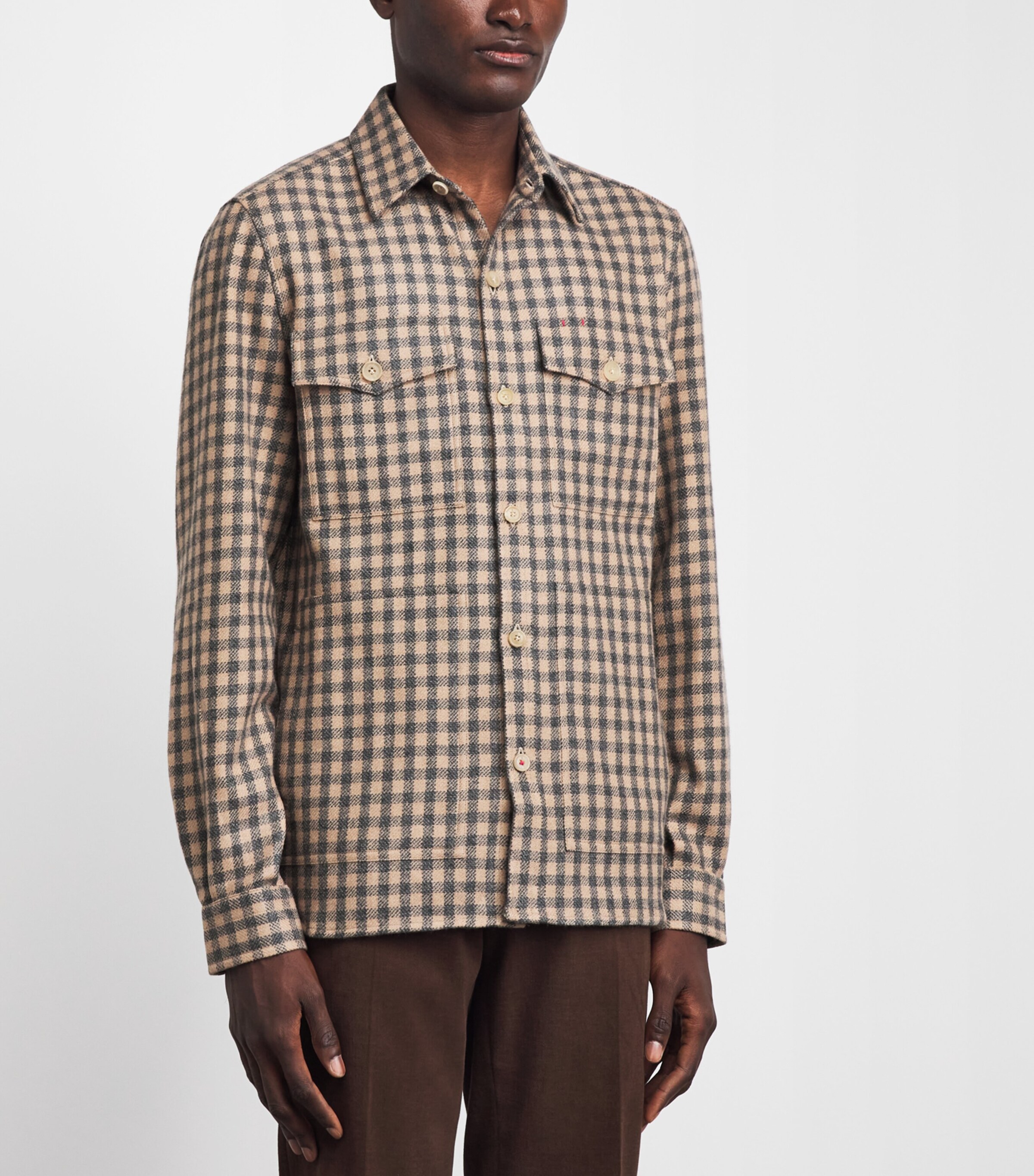 Isaia Mens Cashmere Check Overshirt Image 4