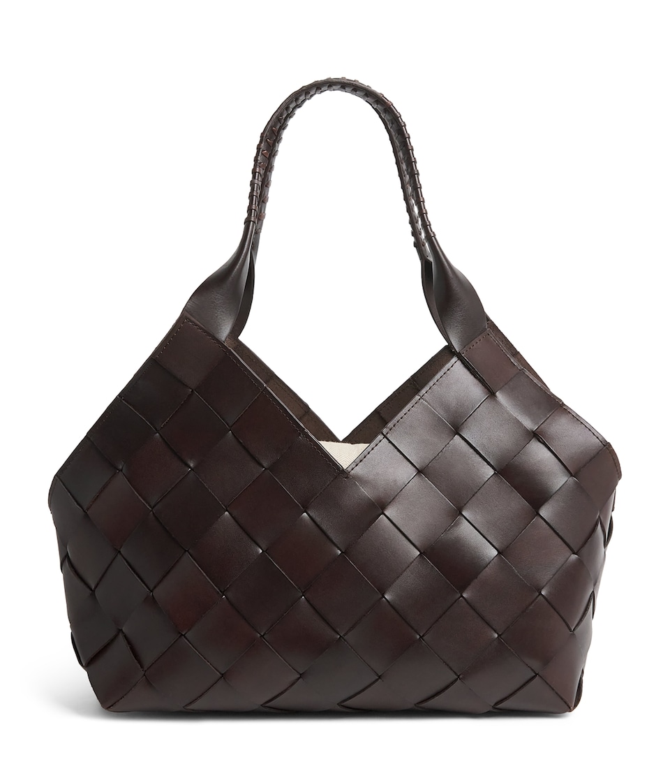 DRAGON DIFFUSION Leather Woven Castello Shoulder Bag Dark Brown
