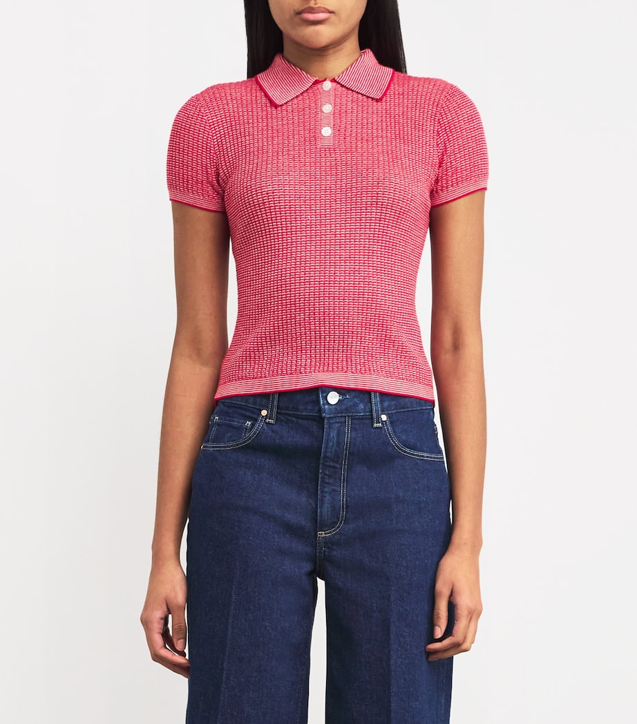 Cashmere Shrunken Polo Shirt TRUE RED/CREAM Image 3