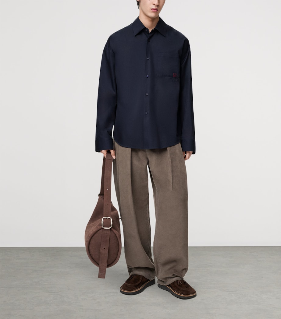 Cotton-Blend Long-Sleeve Anagram Shirt DARK NAVY BLUE Image 2