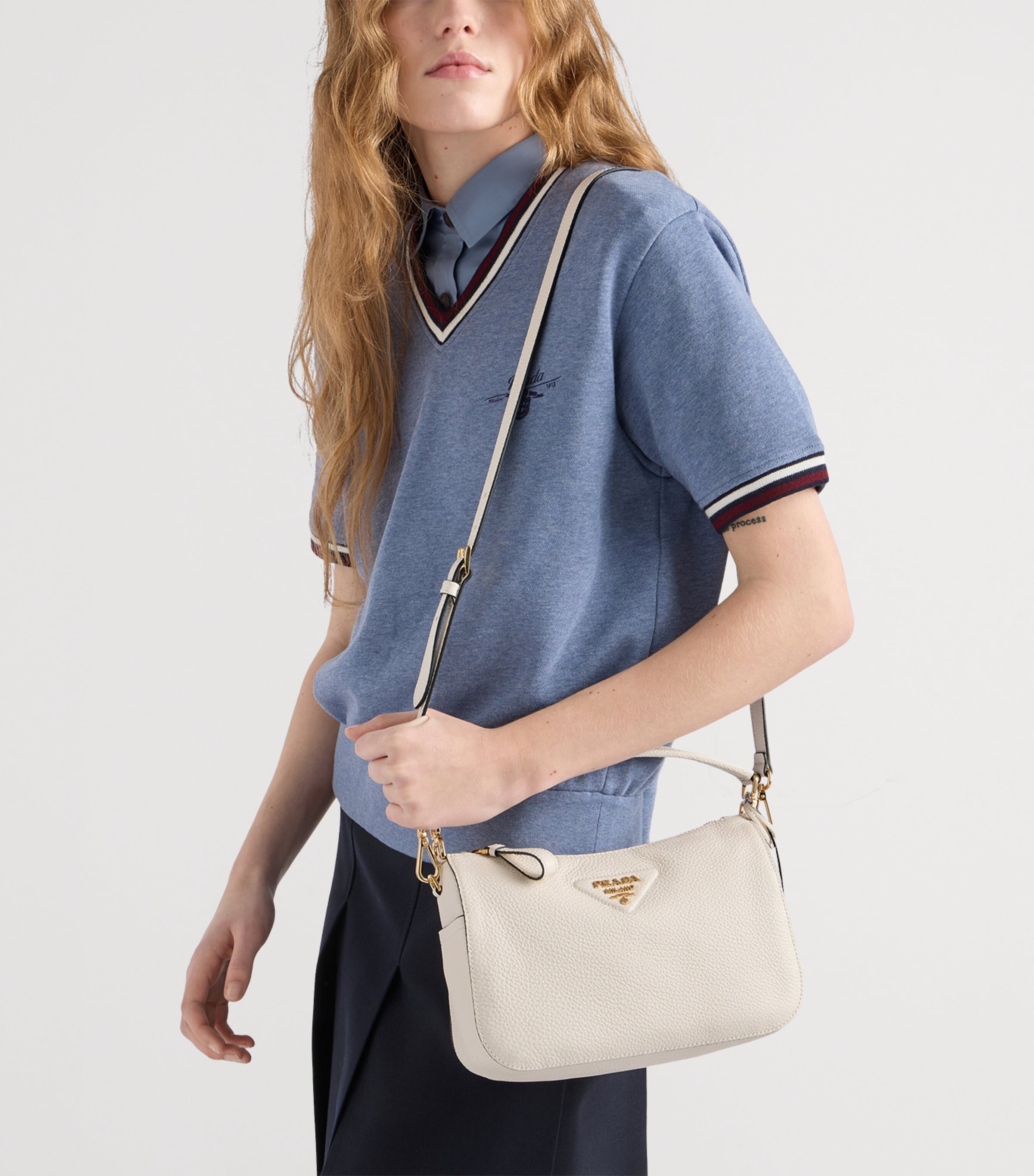 Prada Small Leather Top-Handle Bag White Image 2