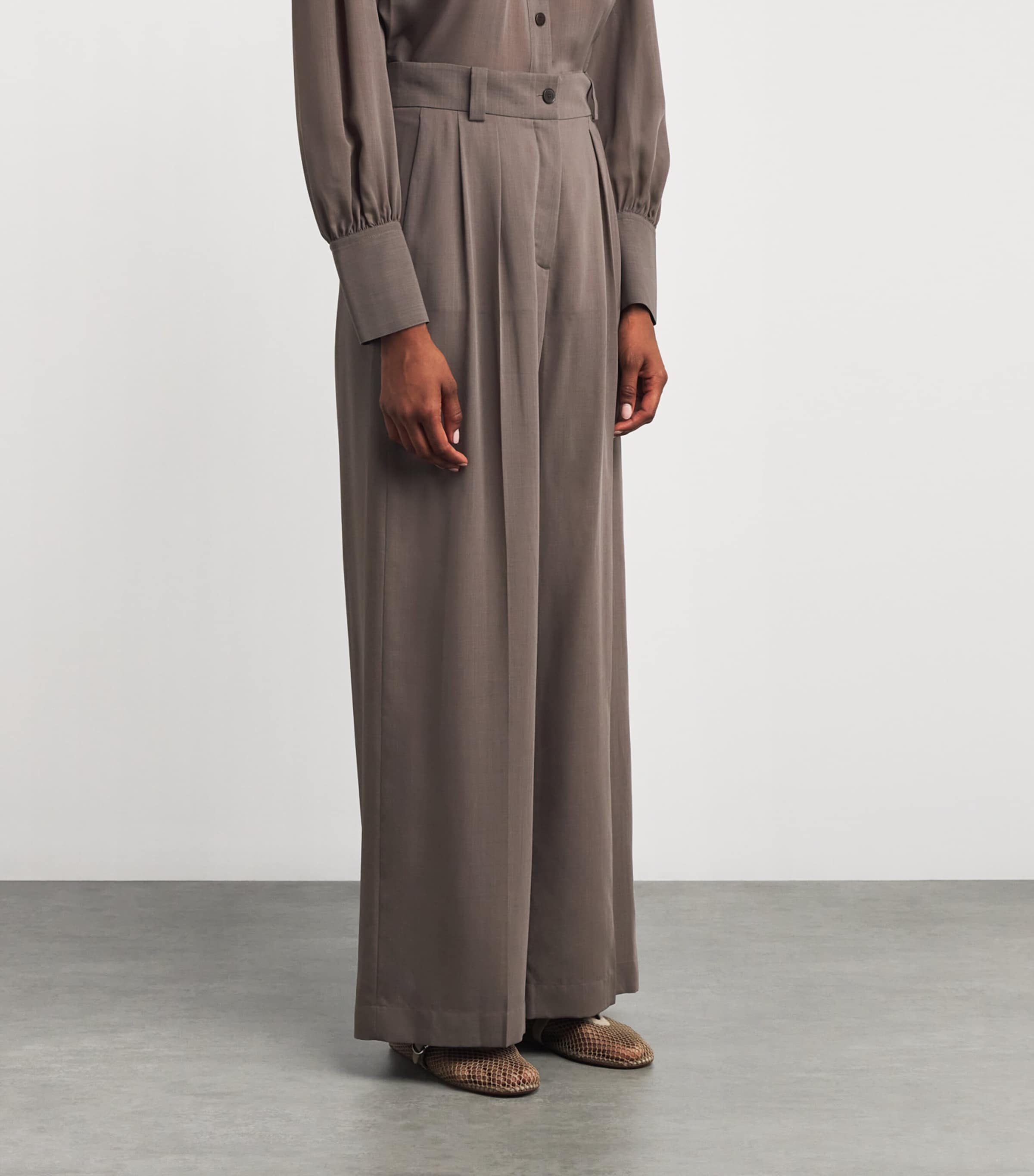 Virgin Wool Voile Forest Trousers MUSHROOM Image 3