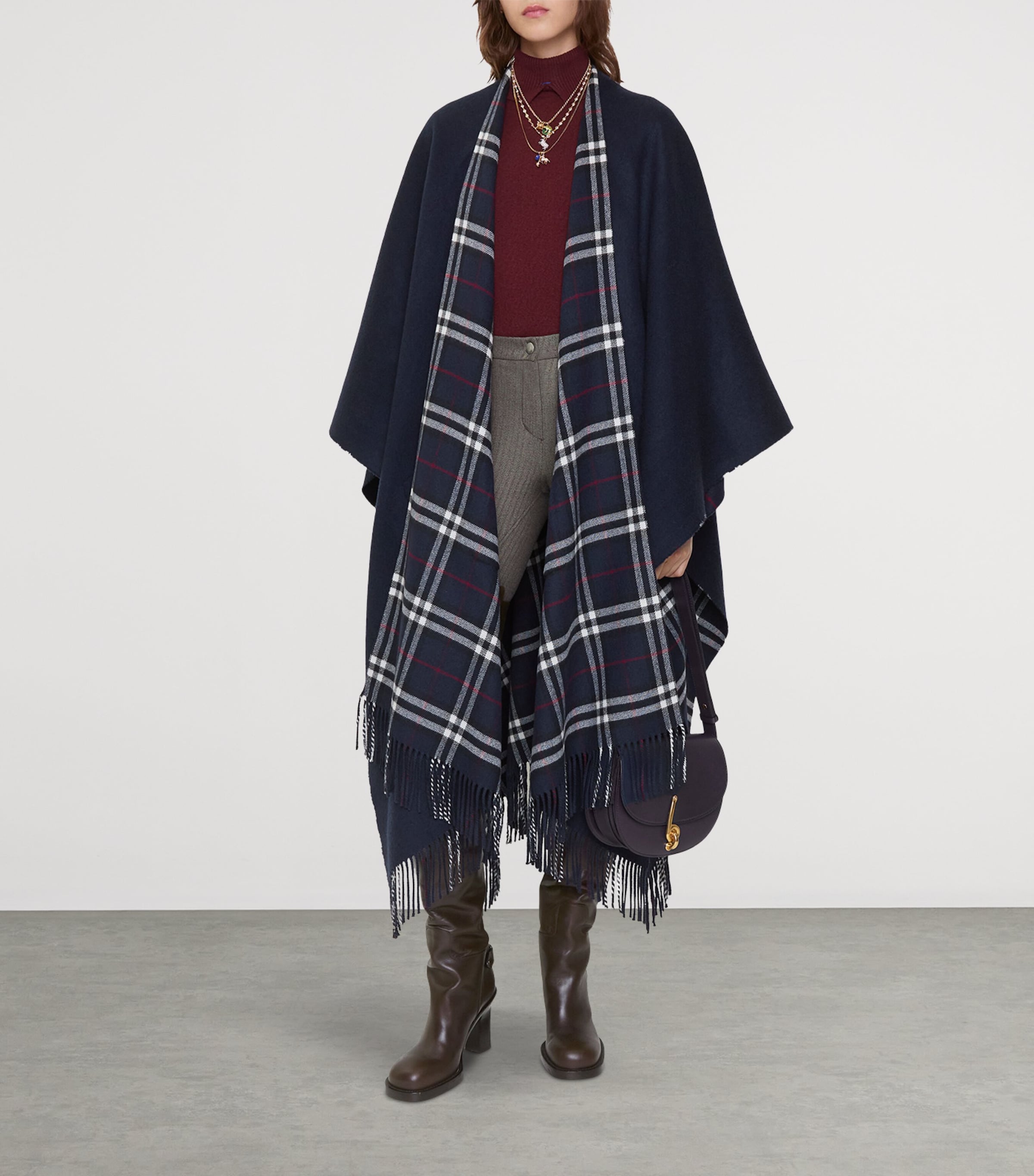 Burberry Wool-Cashmere Reversible Cape Ink Blue Image 2